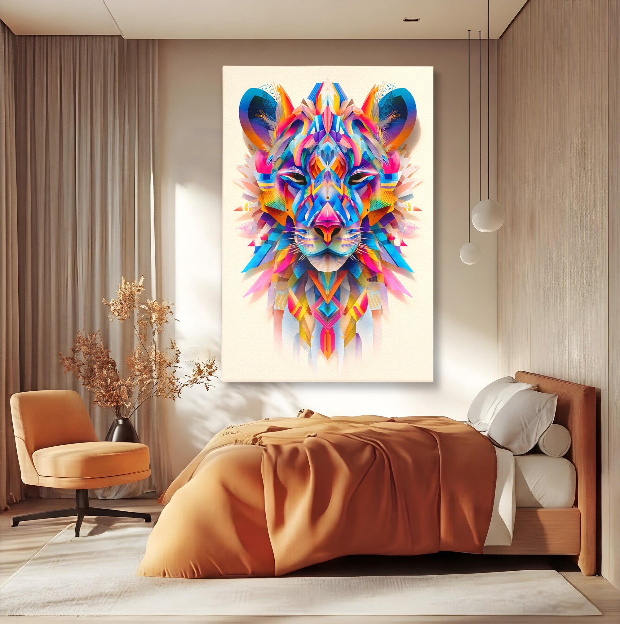 Tablou Canvas Premium LuxCanva® M1572, Tigrul Geometric, Tigru, Geometric, Abstract, Arta, Dormitor, Culori Vibrante