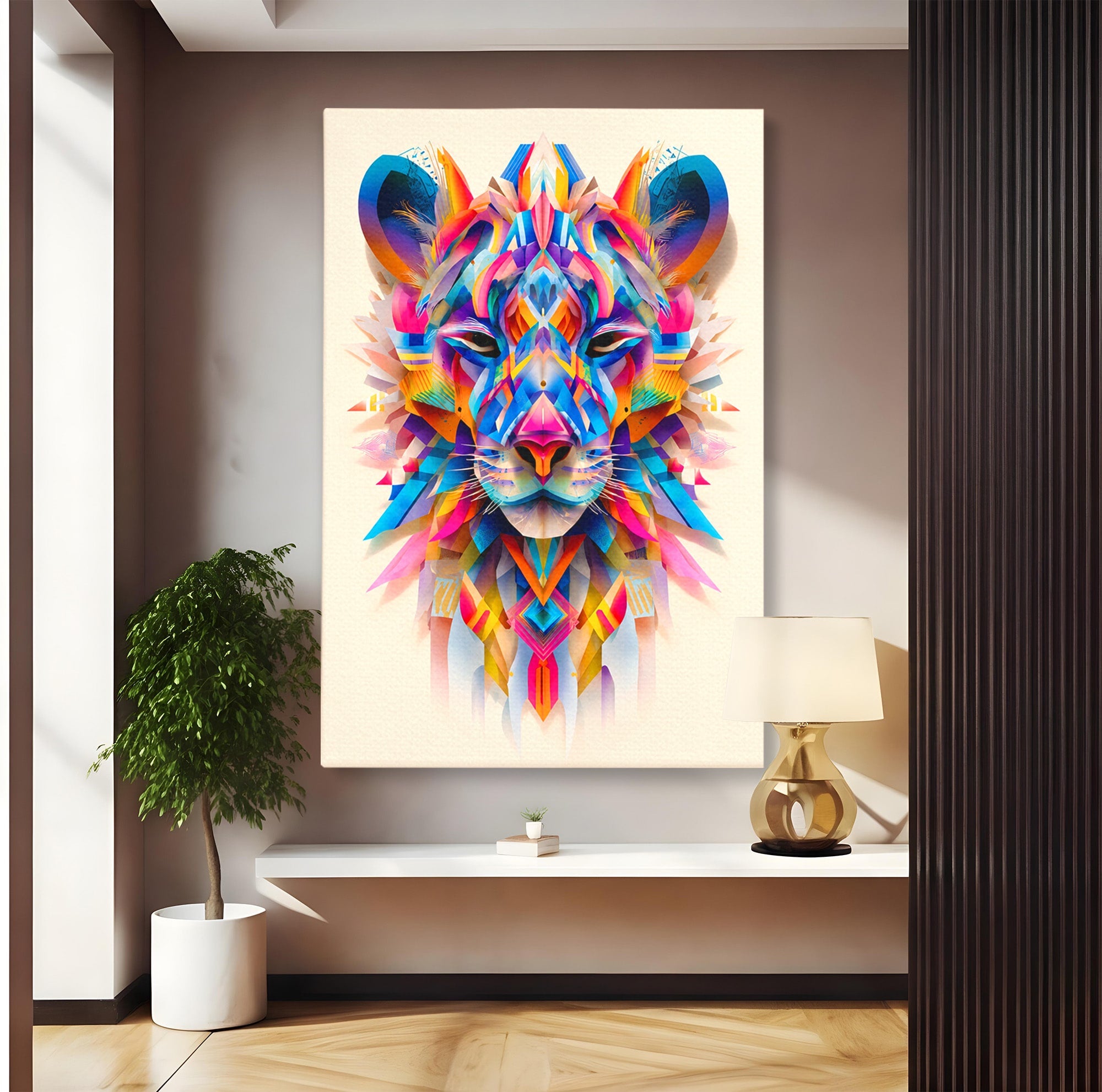 Tablou Canvas Premium LuxCanva® M1572, Tigrul Geometric, Tigru, Geometric, Abstract, Arta, Dormitor, Culori Vibrante