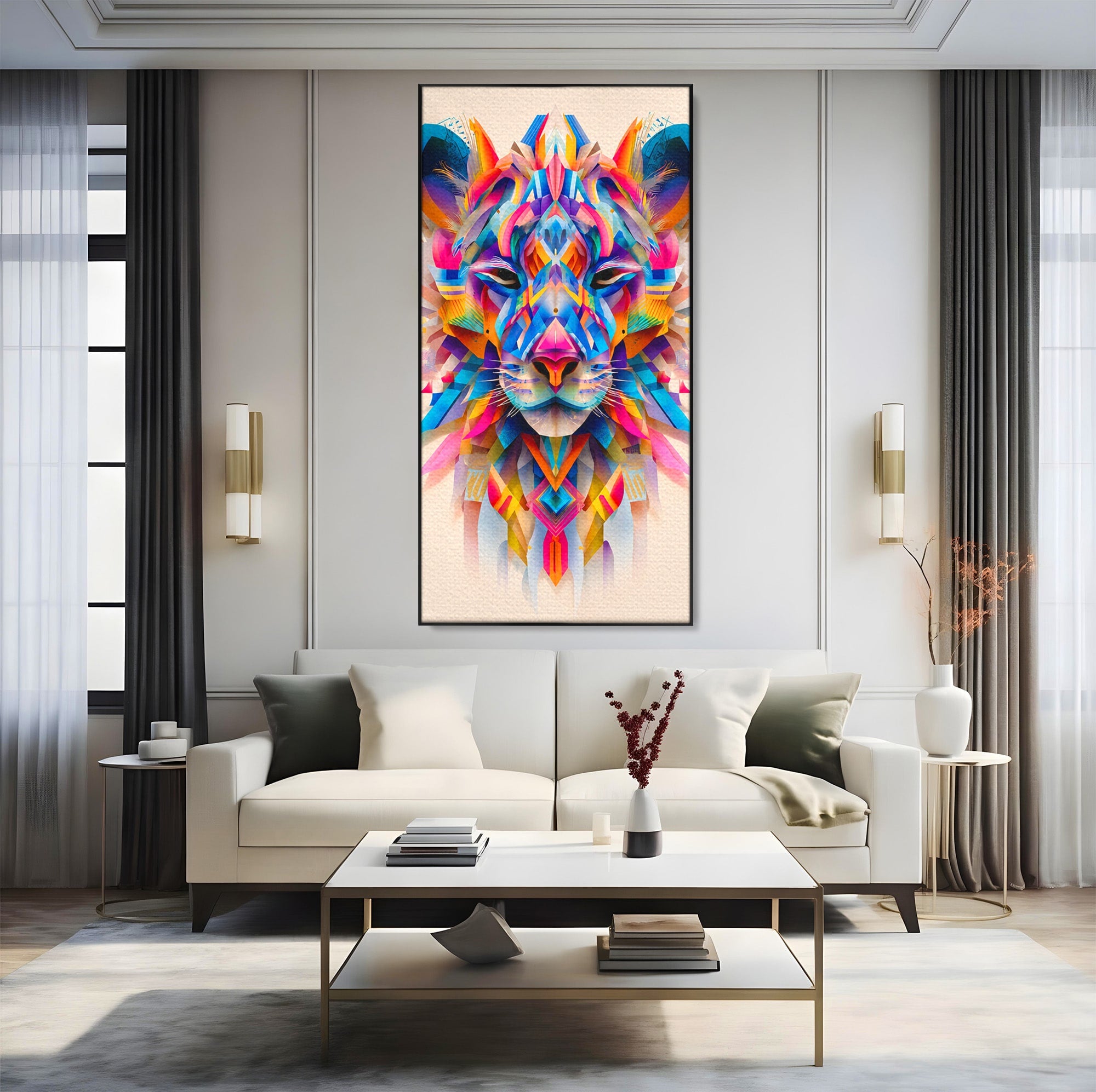 Tablou Canvas Premium LuxCanva® M1572, Tigrul Geometric, Tigru, Geometric, Abstract, Arta, Dormitor, Culori Vibrante