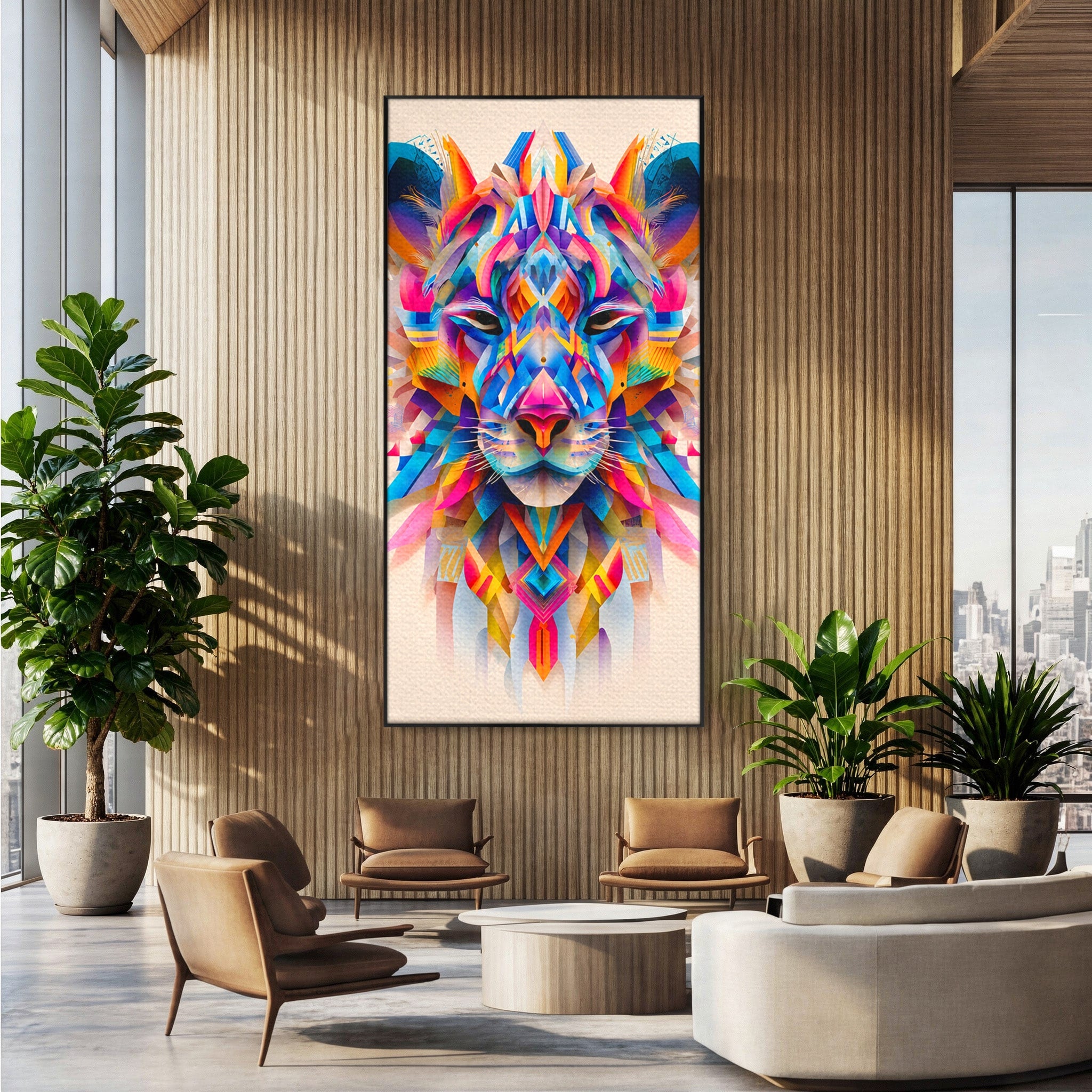Tablou Canvas Premium LuxCanva® M1572, Tigrul Geometric, Tigru, Geometric, Abstract, Arta, Dormitor, Culori Vibrante