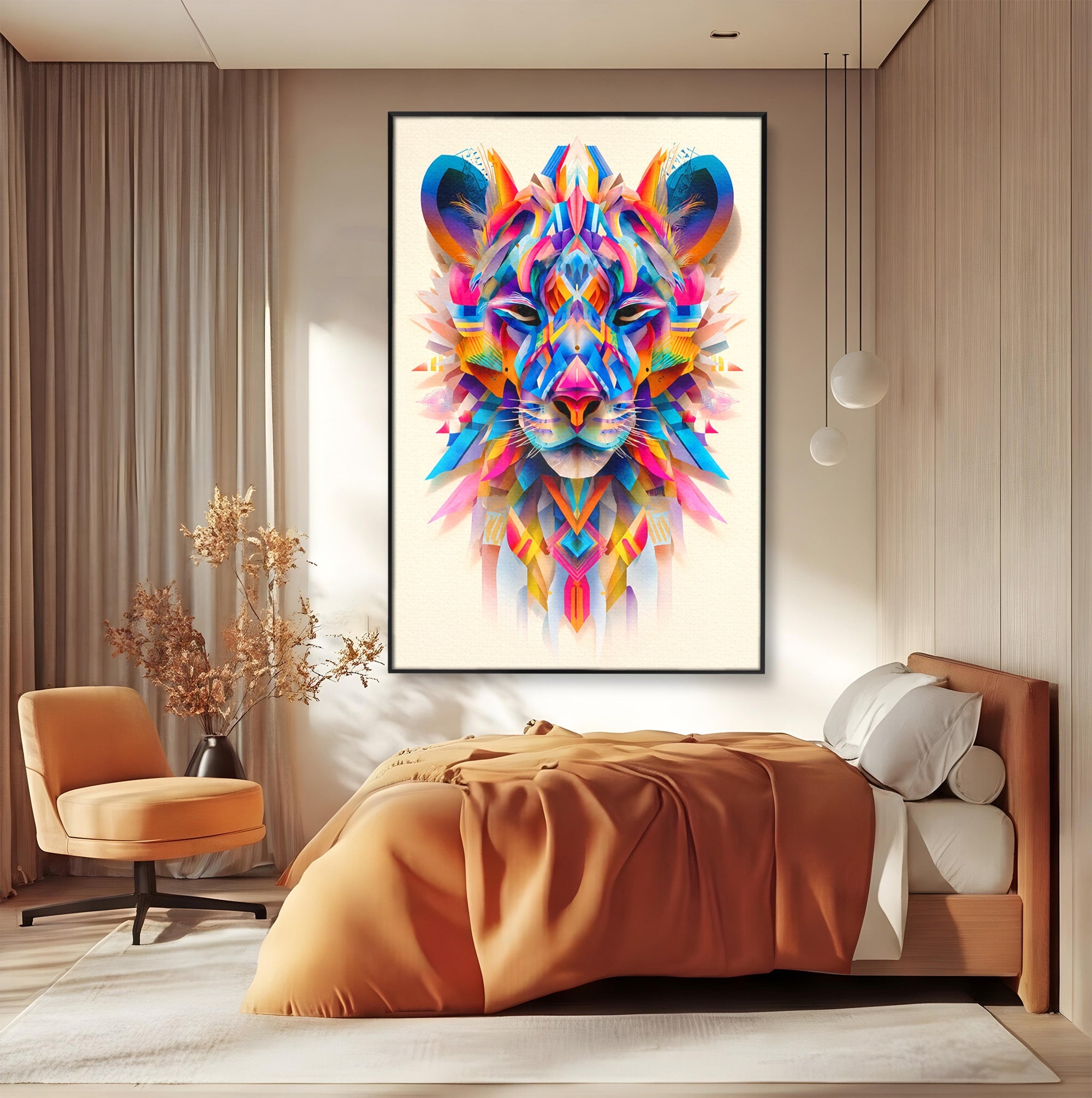 Tablou Canvas Premium LuxCanva® M1572, Tigrul Geometric, Tigru, Geometric, Abstract, Arta, Dormitor, Culori Vibrante