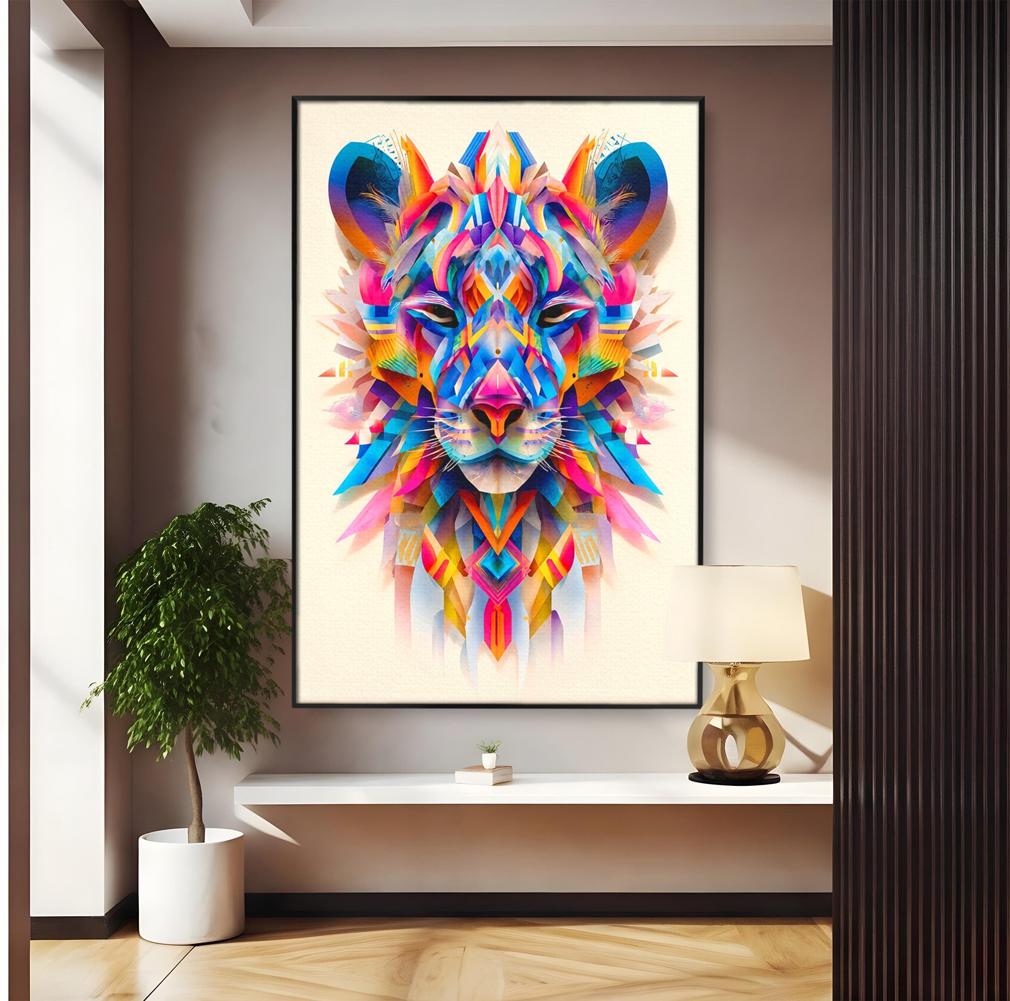 Tablou Canvas Premium LuxCanva® M1572, Tigrul Geometric, Tigru, Geometric, Abstract, Arta, Dormitor, Culori Vibrante