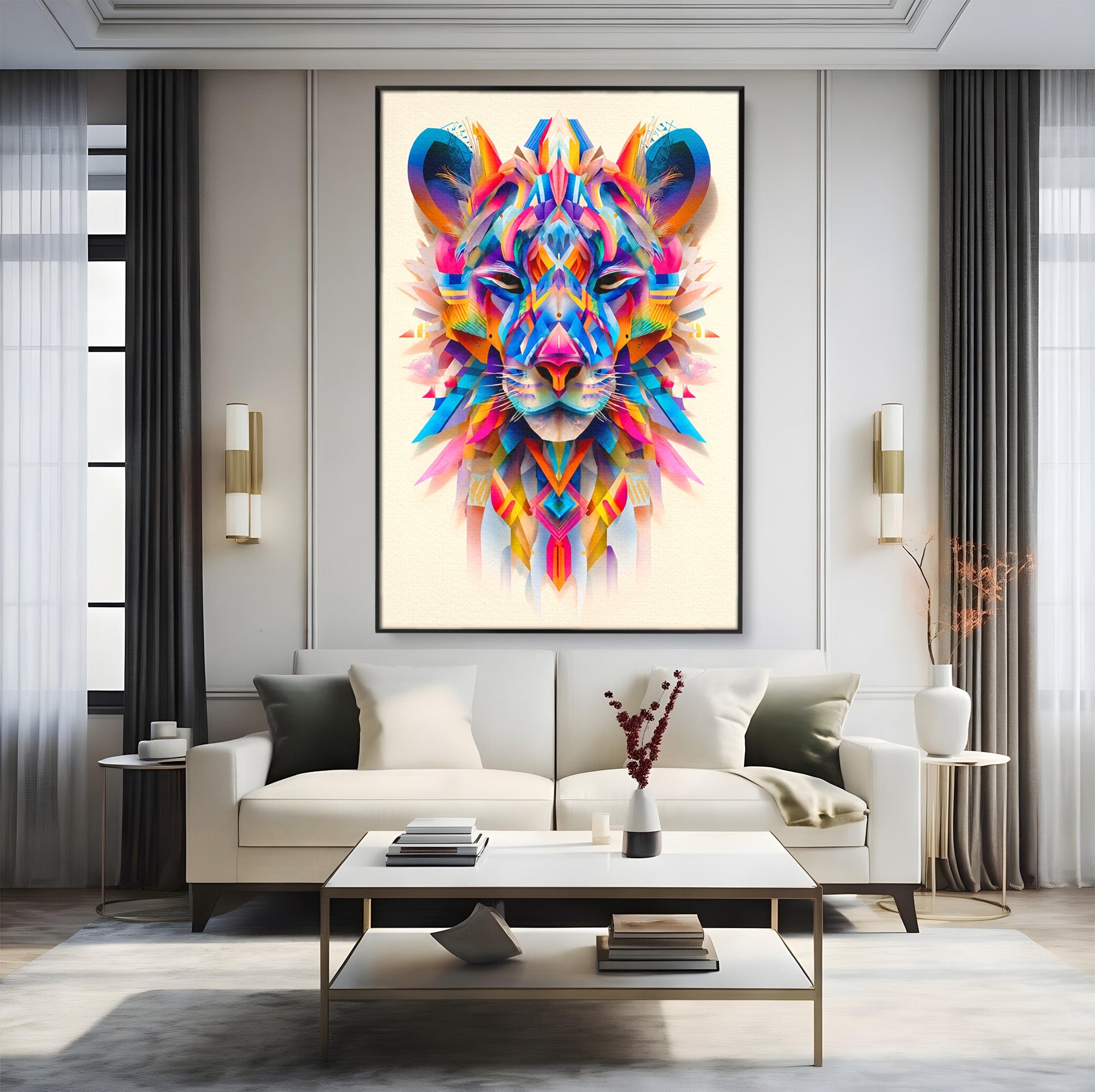 Tablou Canvas Premium LuxCanva® M1572, Tigrul Geometric, Tigru, Geometric, Abstract, Arta, Dormitor, Culori Vibrante