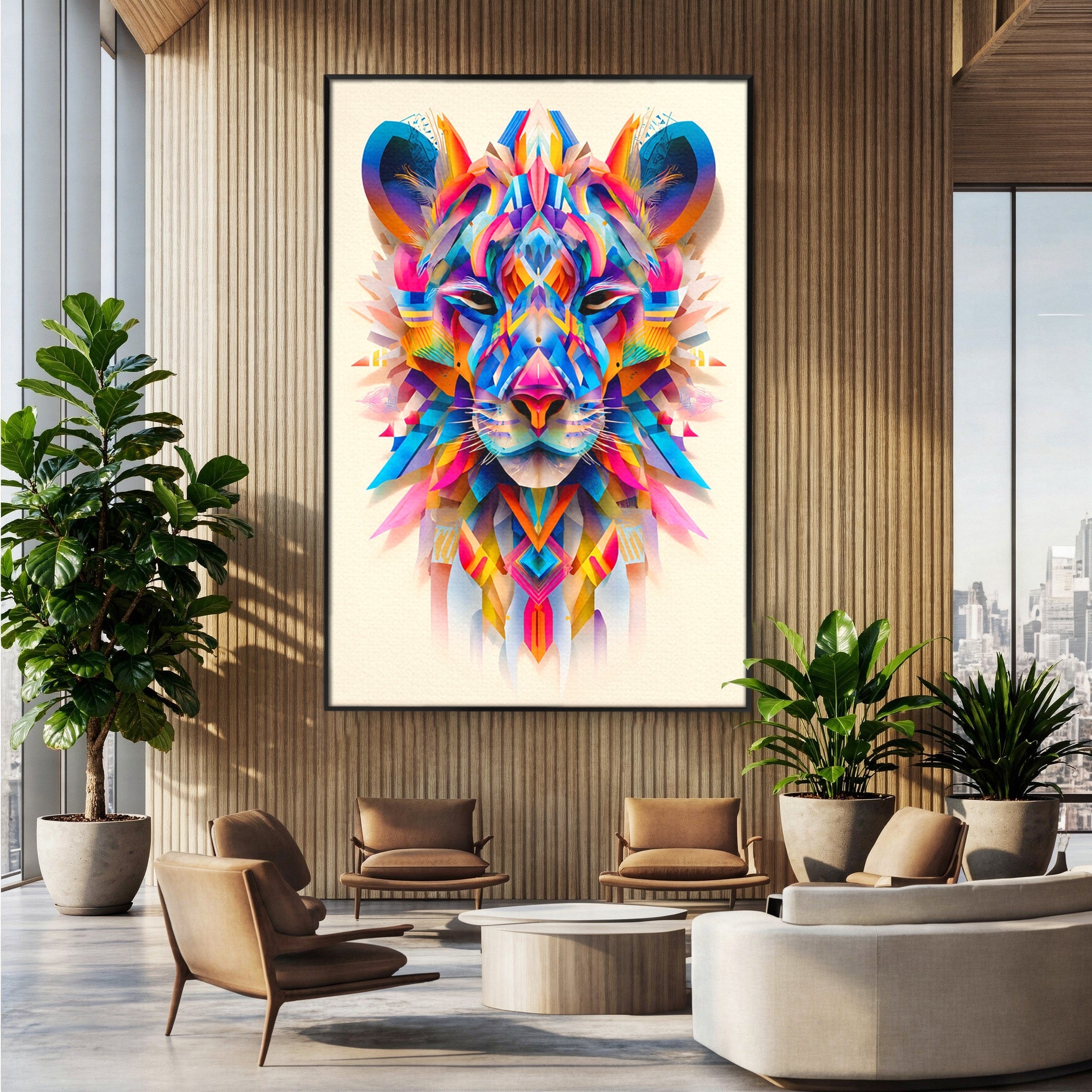 Tablou Canvas Premium LuxCanva® M1572, Tigrul Geometric, Tigru, Geometric, Abstract, Arta, Dormitor, Culori Vibrante