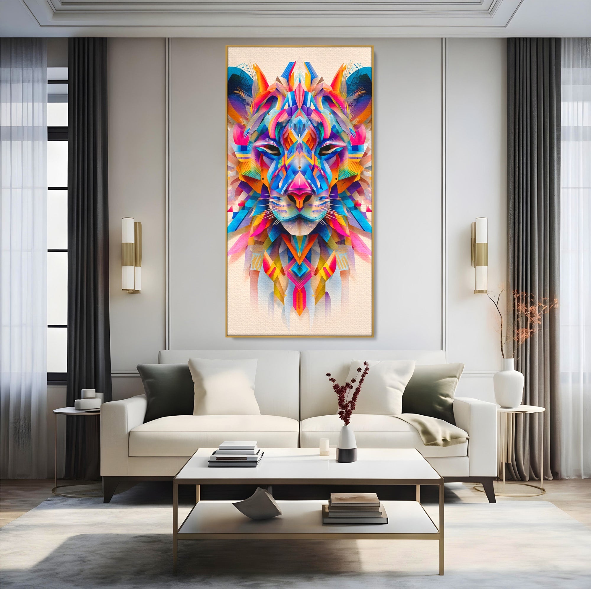 Tablou Canvas Premium LuxCanva® M1572, Tigrul Geometric, Tigru, Geometric, Abstract, Arta, Dormitor, Culori Vibrante