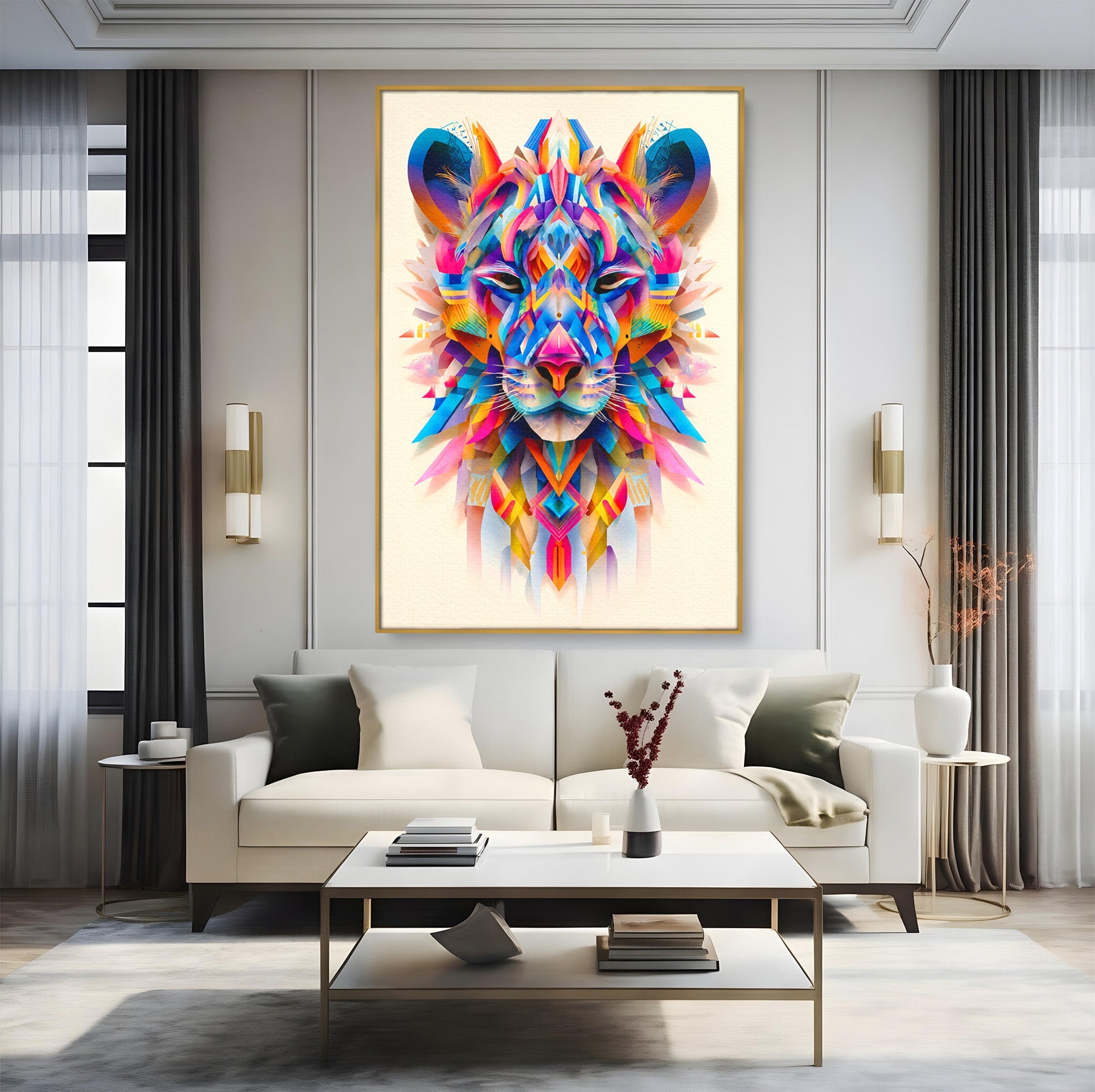 Tablou Canvas Premium LuxCanva® M1572, Tigrul Geometric, Tigru, Geometric, Abstract, Arta, Dormitor, Culori Vibrante