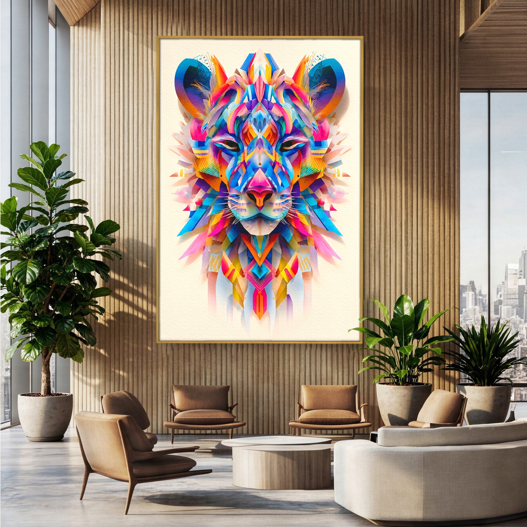 Tablou Canvas Premium LuxCanva® M1572, Tigrul Geometric, Tigru, Geometric, Abstract, Arta, Dormitor, Culori Vibrante