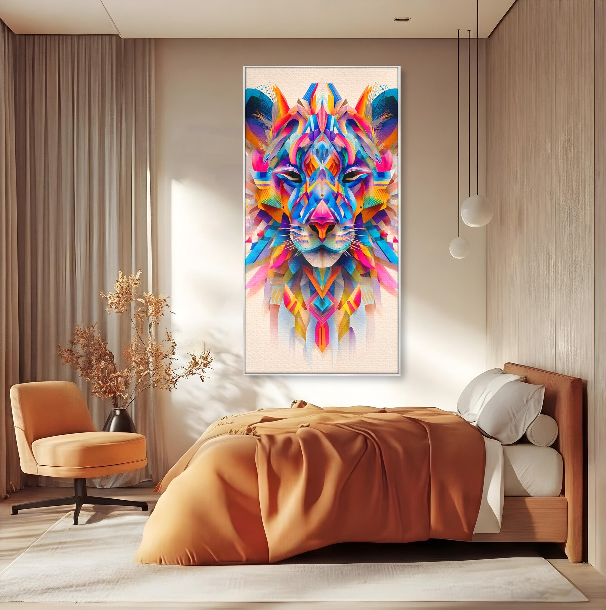 Tablou Canvas Premium LuxCanva® M1572, Tigrul Geometric, Tigru, Geometric, Abstract, Arta, Dormitor, Culori Vibrante