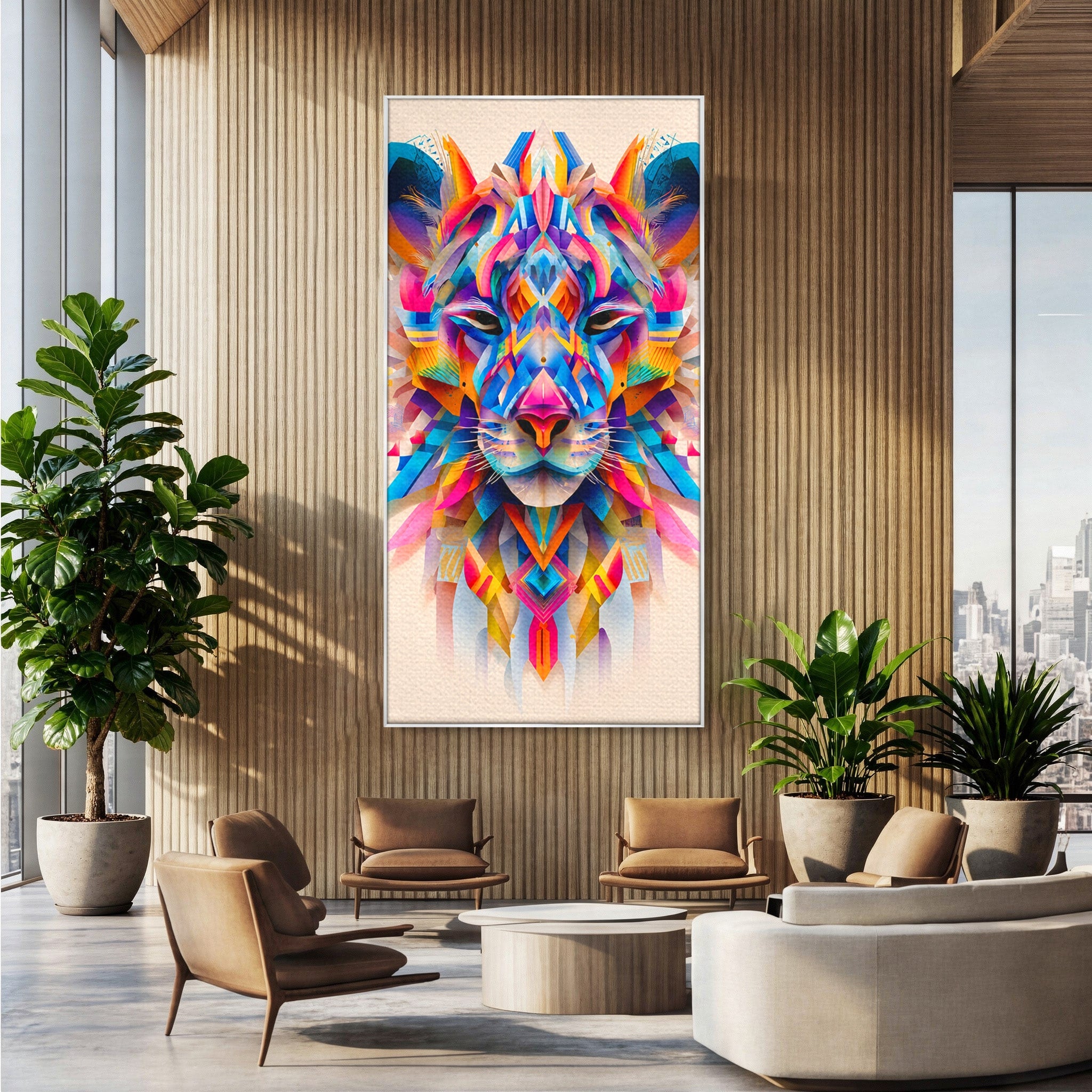 Tablou Canvas Premium LuxCanva® M1572, Tigrul Geometric, Tigru, Geometric, Abstract, Arta, Dormitor, Culori Vibrante