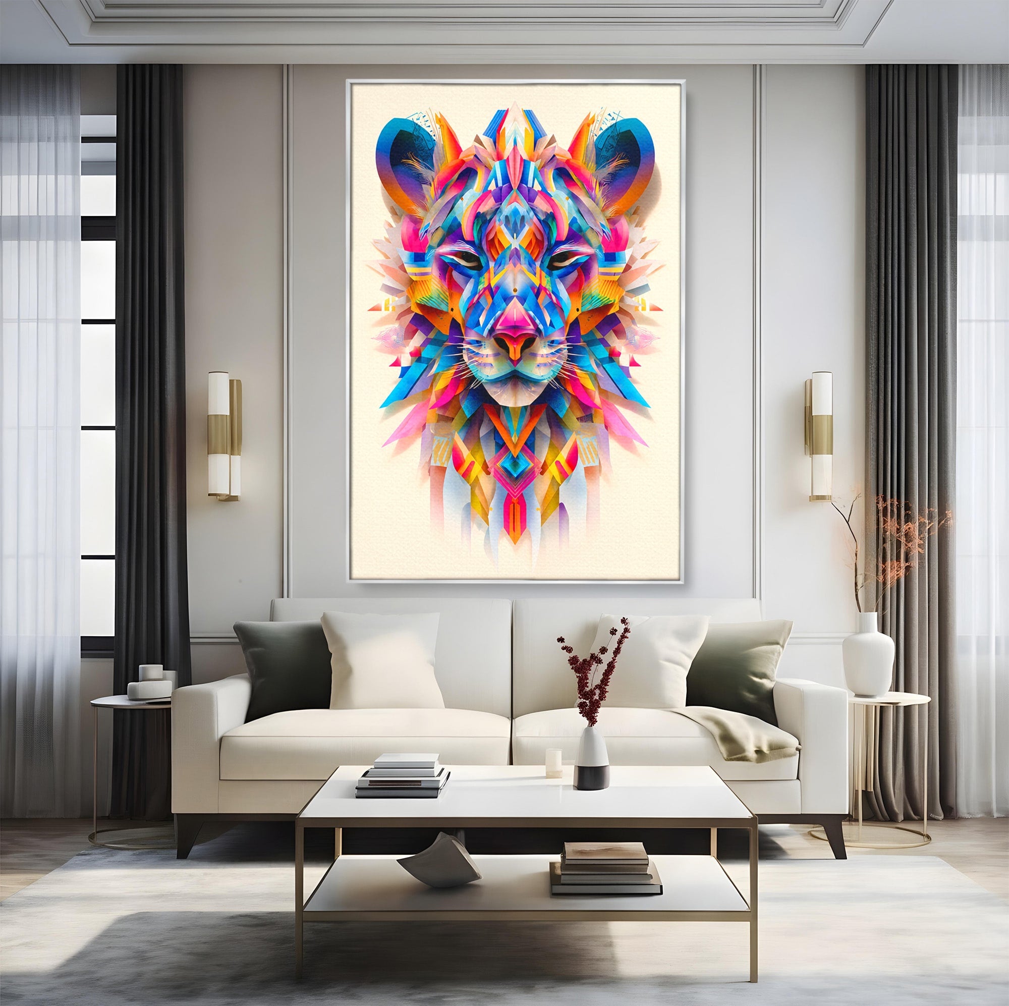 Tablou Canvas Premium LuxCanva® M1572, Tigrul Geometric, Tigru, Geometric, Abstract, Arta, Dormitor, Culori Vibrante
