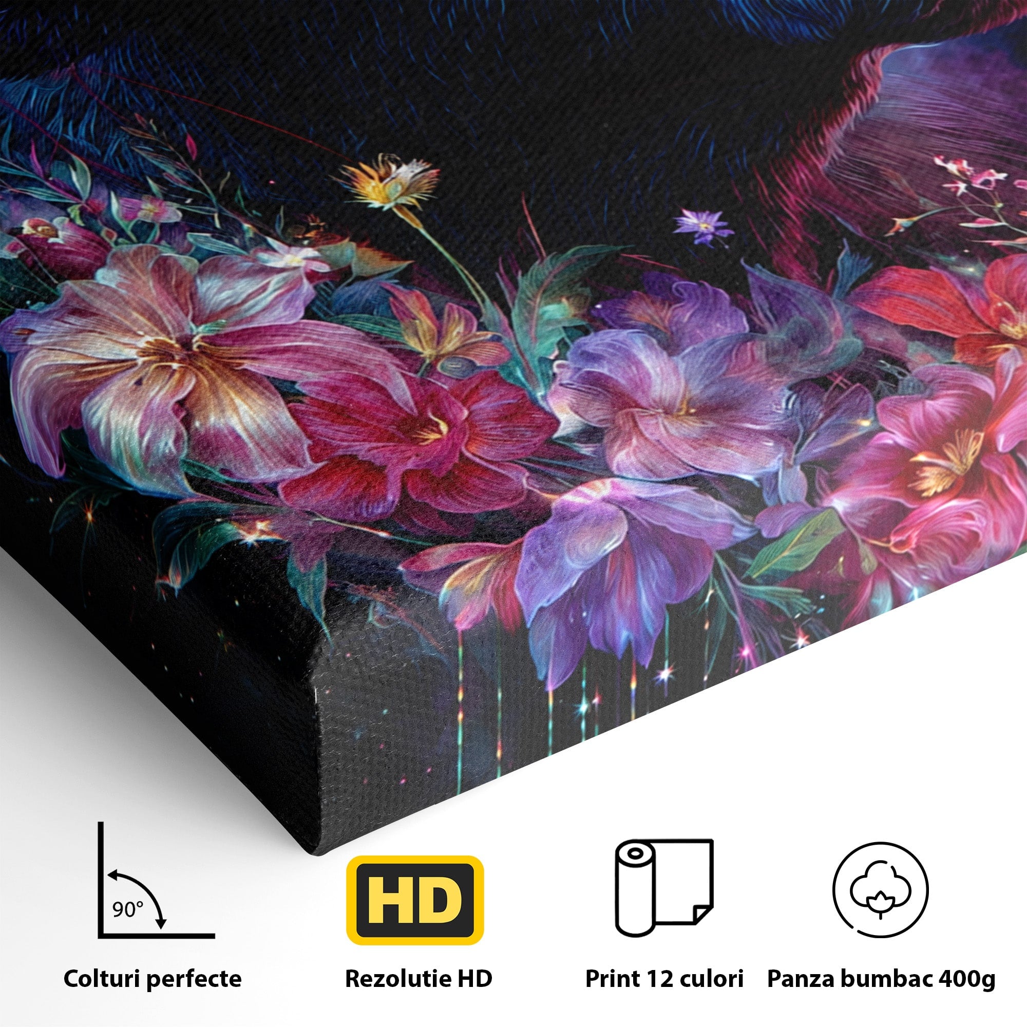 Tablou Canvas Premium LuxCanva® M1573, Forță și Mister, Taur, Flori, Natura, Arta, Living, Culori Vibrante