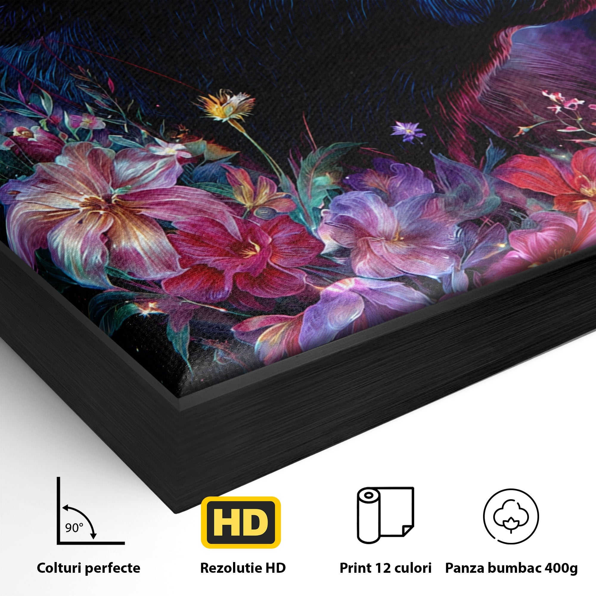 Tablou Canvas Premium LuxCanva® M1573, Forță și Mister, Taur, Flori, Natura, Arta, Living, Culori Vibrante