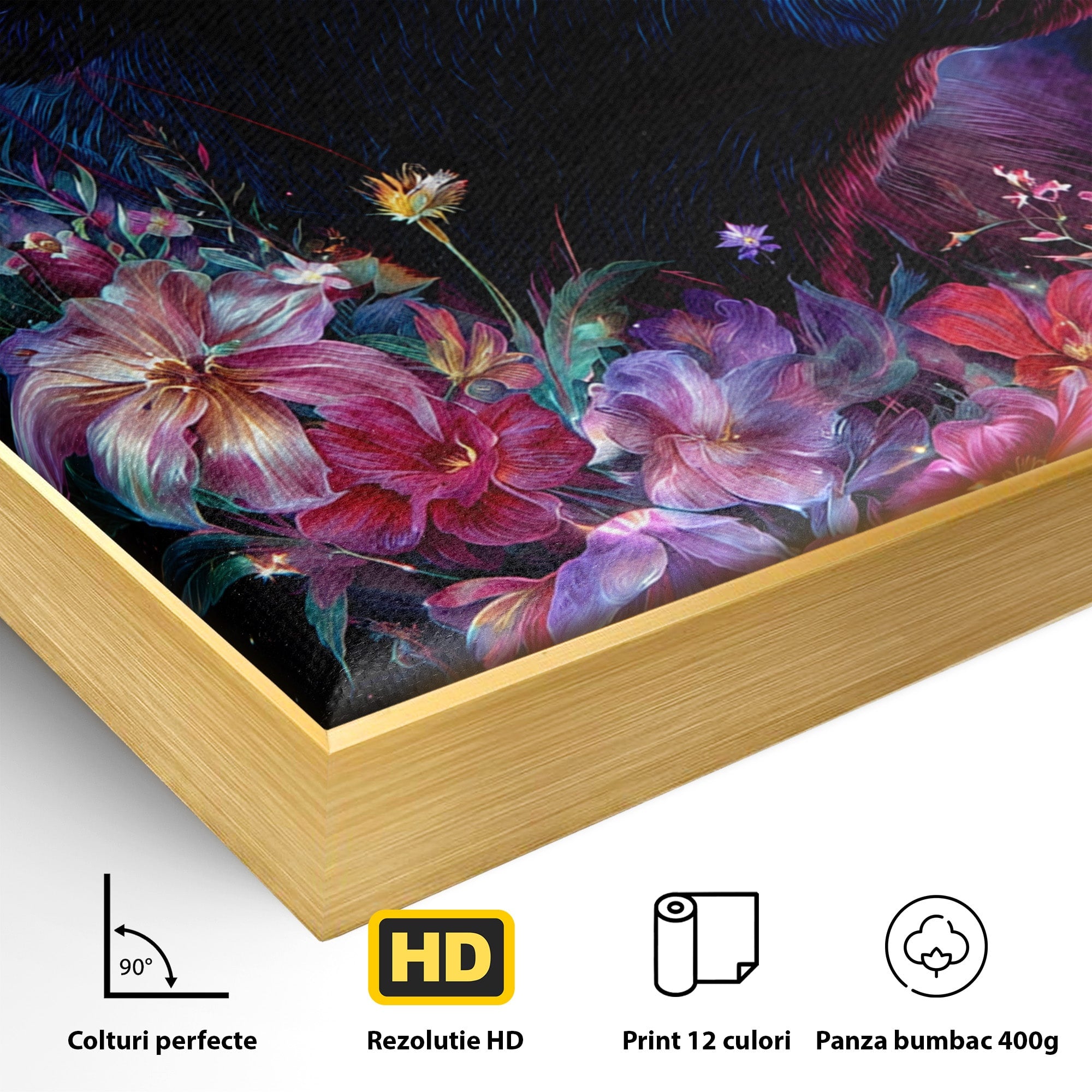 Tablou Canvas Premium LuxCanva® M1573, Forță și Mister, Taur, Flori, Natura, Arta, Living, Culori Vibrante