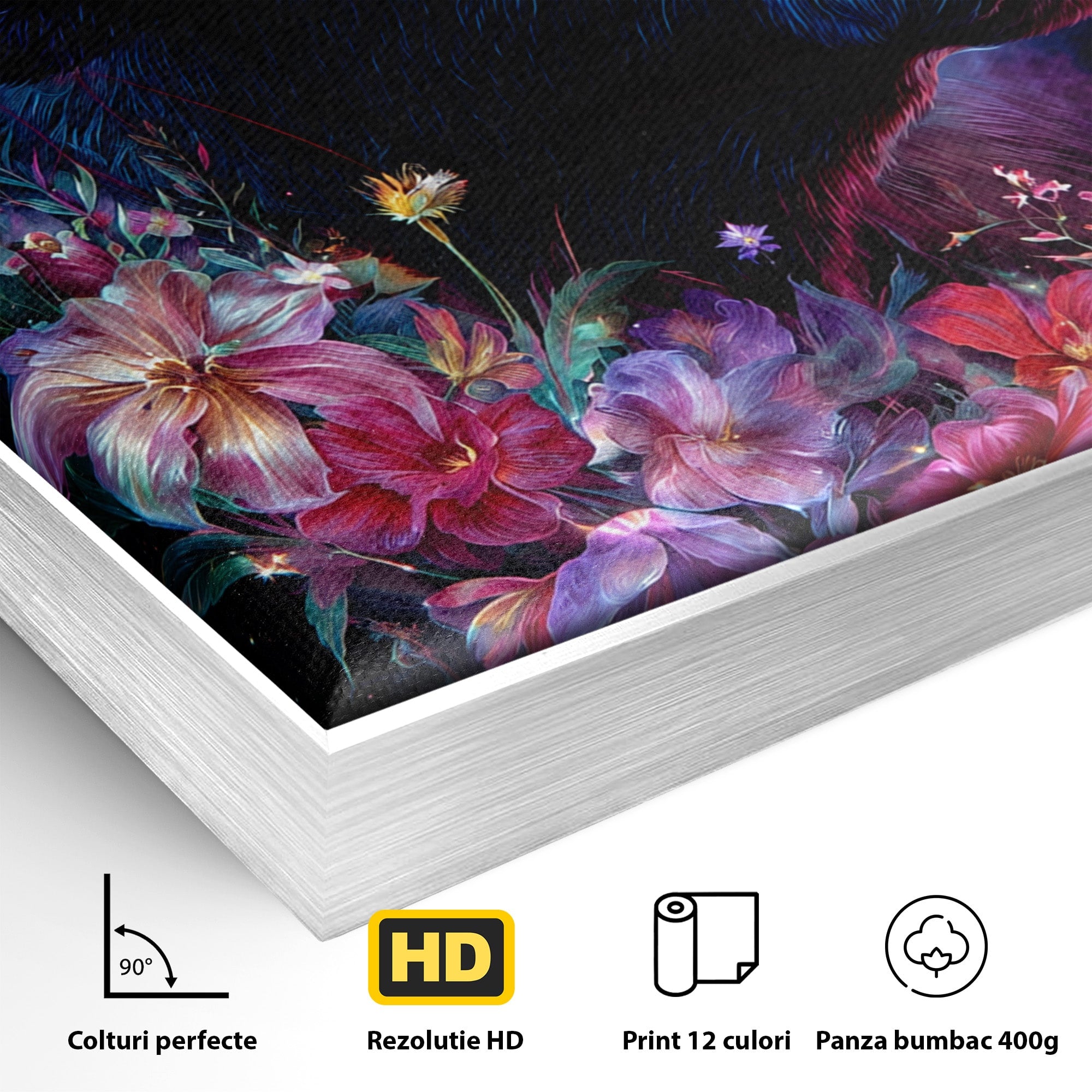 Tablou Canvas Premium LuxCanva® M1573, Forță și Mister, Taur, Flori, Natura, Arta, Living, Culori Vibrante