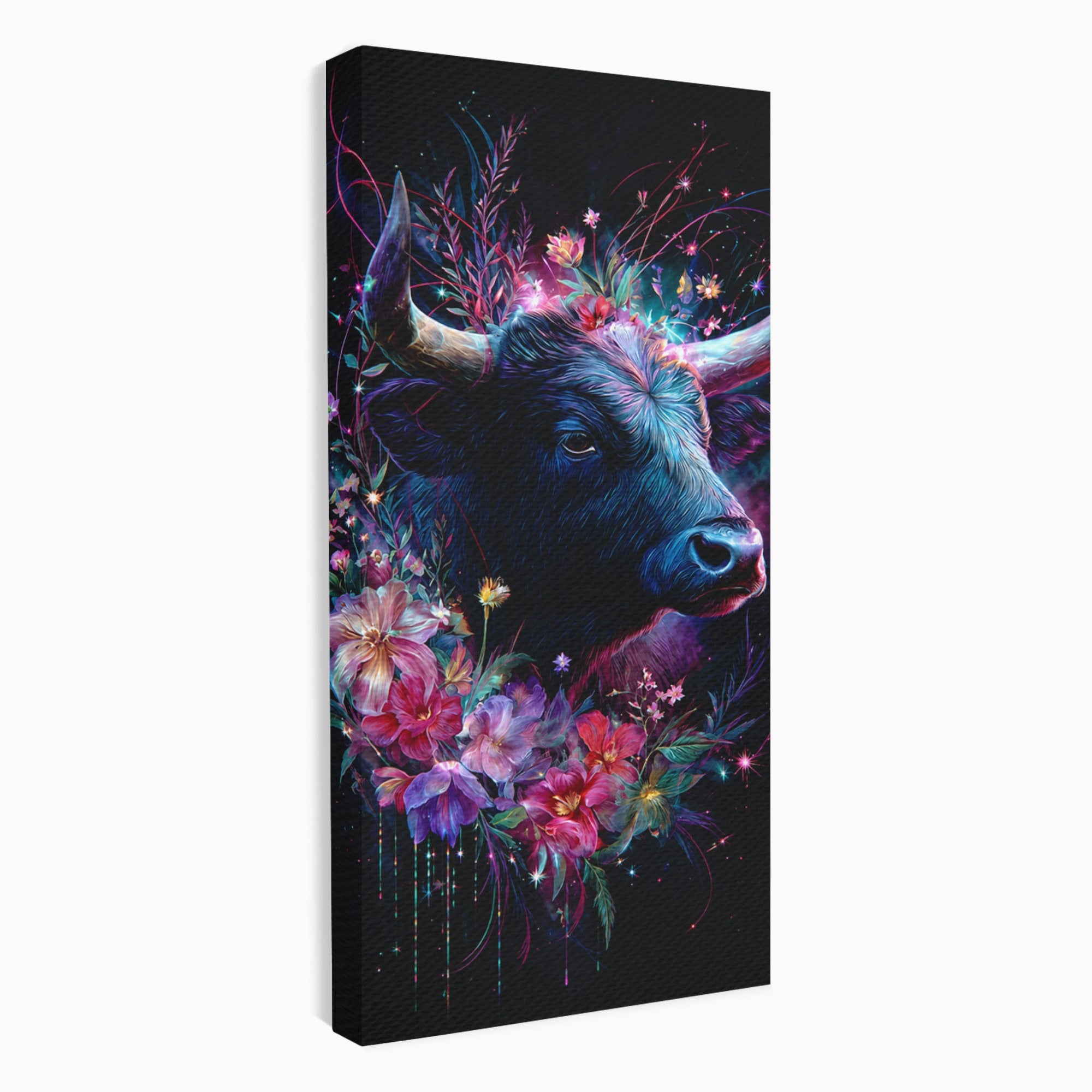 Tablou Canvas Premium LuxCanva® M1573, Forță și Mister, Taur, Flori, Natura, Arta, Living, Culori Vibrante