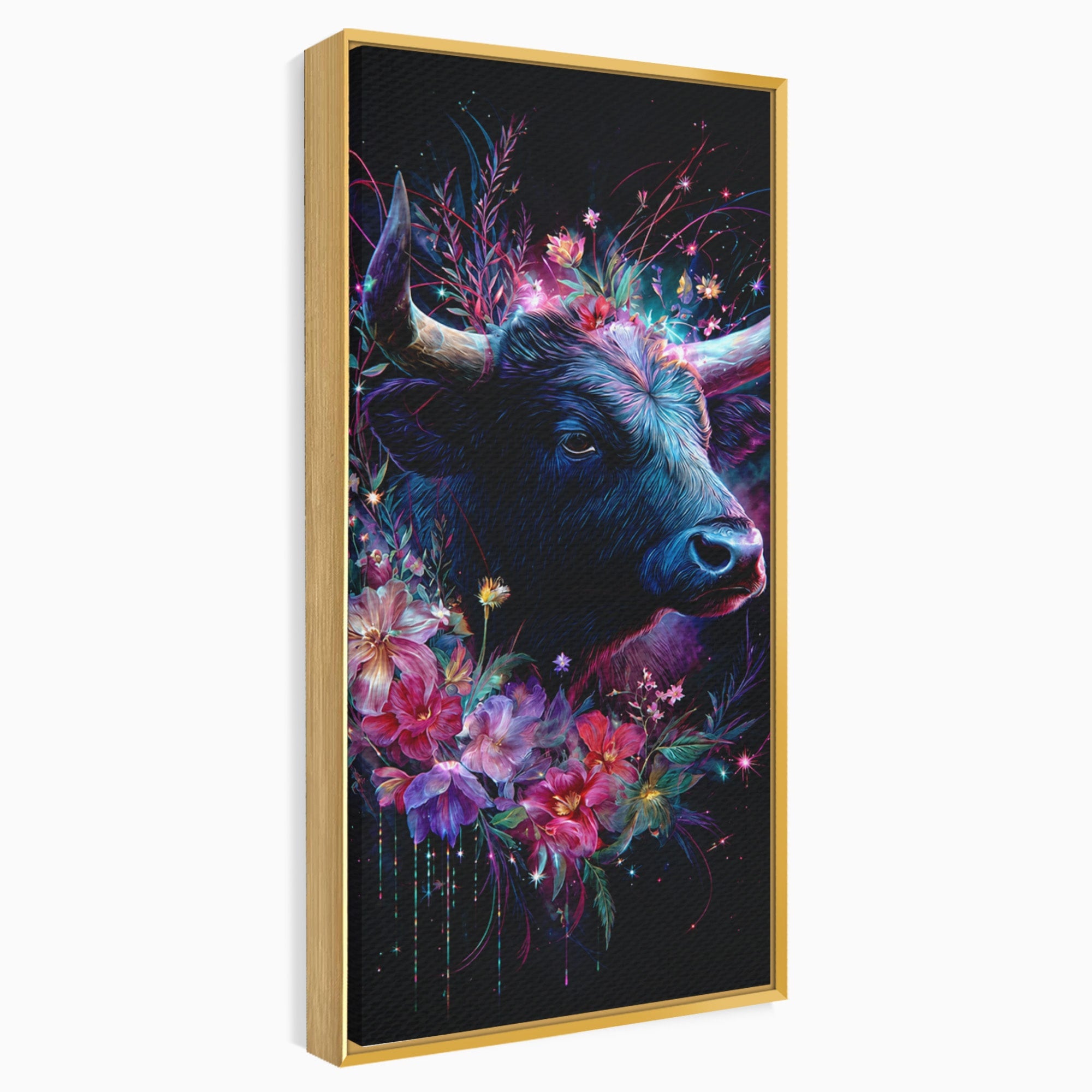 Tablou Canvas Premium LuxCanva® M1573, Forță și Mister, Taur, Flori, Natura, Arta, Living, Culori Vibrante