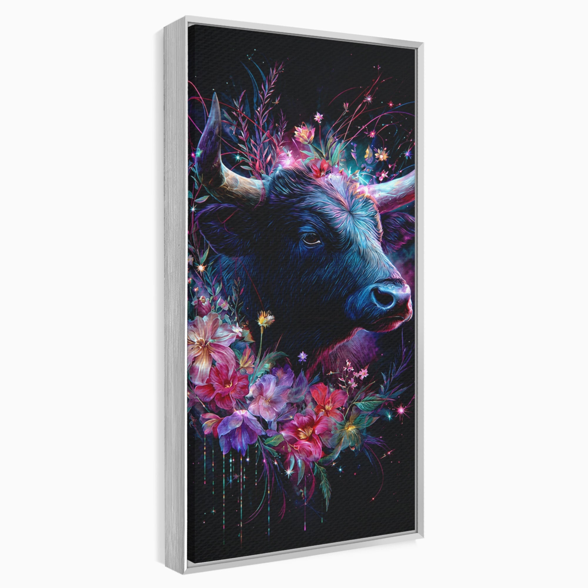 Tablou Canvas Premium LuxCanva® M1573, Forță și Mister, Taur, Flori, Natura, Arta, Living, Culori Vibrante