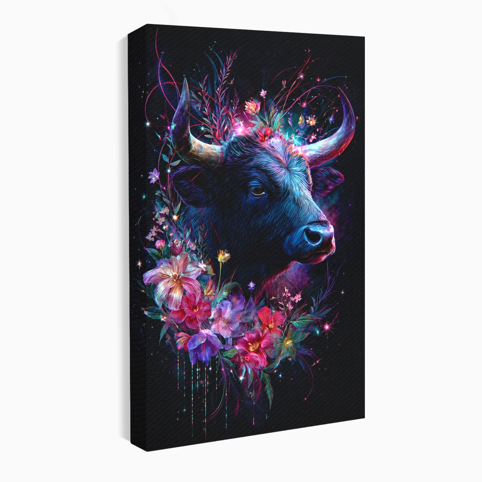 Tablou Canvas Premium LuxCanva® M1573, Forță și Mister, Taur, Flori, Natura, Arta, Living, Culori Vibrante