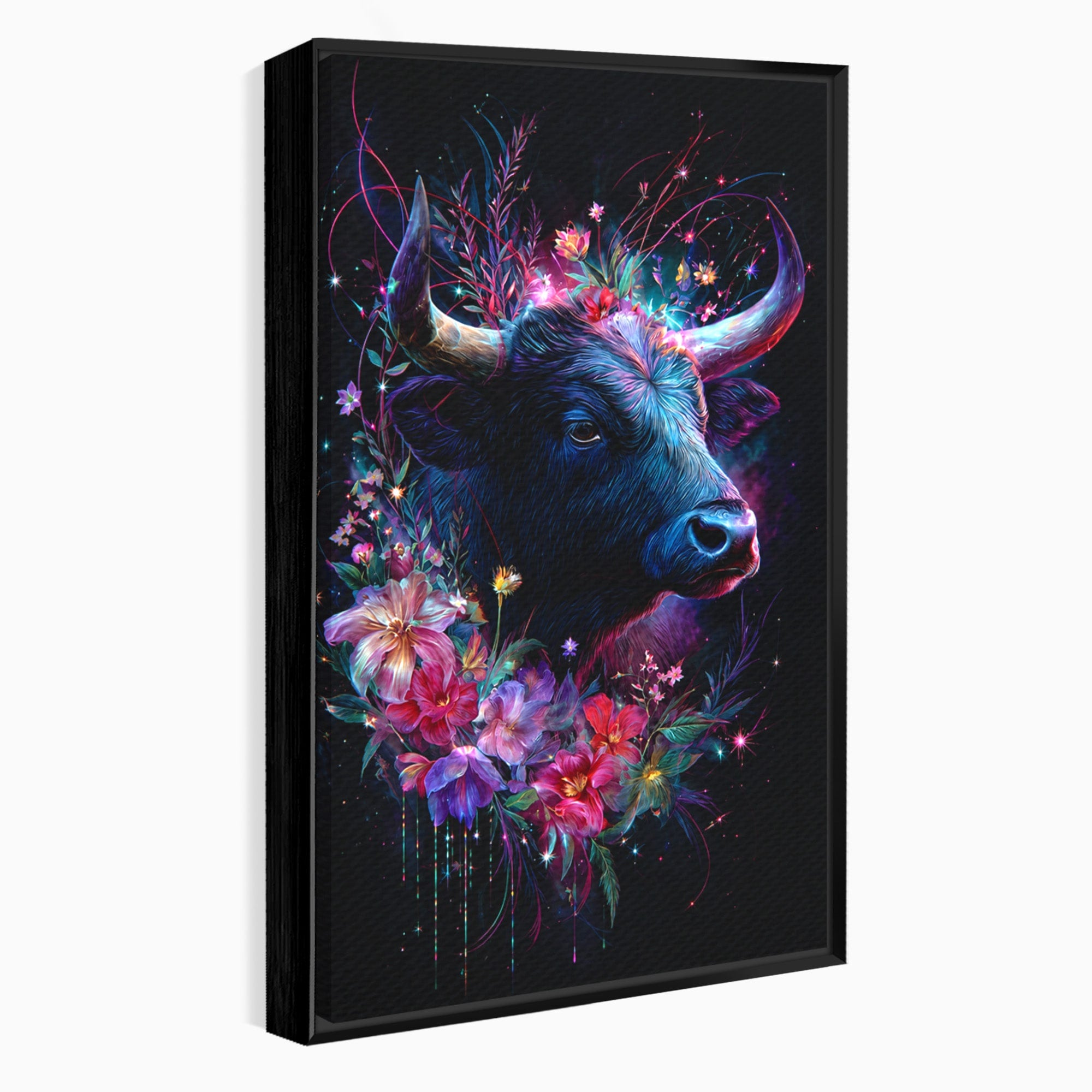 Tablou Canvas Premium LuxCanva® M1573, Forță și Mister, Taur, Flori, Natura, Arta, Living, Culori Vibrante