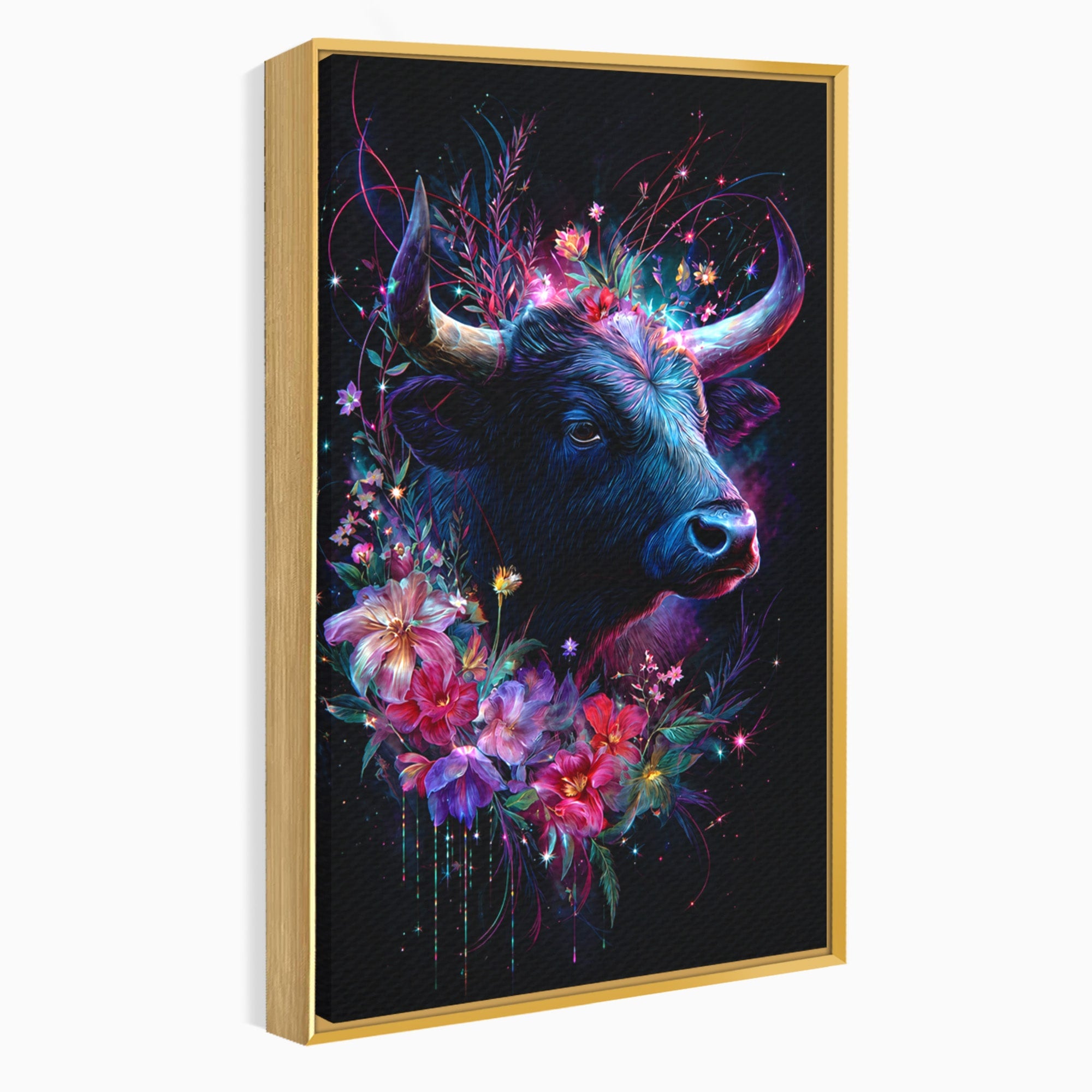 Tablou Canvas Premium LuxCanva® M1573, Forță și Mister, Taur, Flori, Natura, Arta, Living, Culori Vibrante