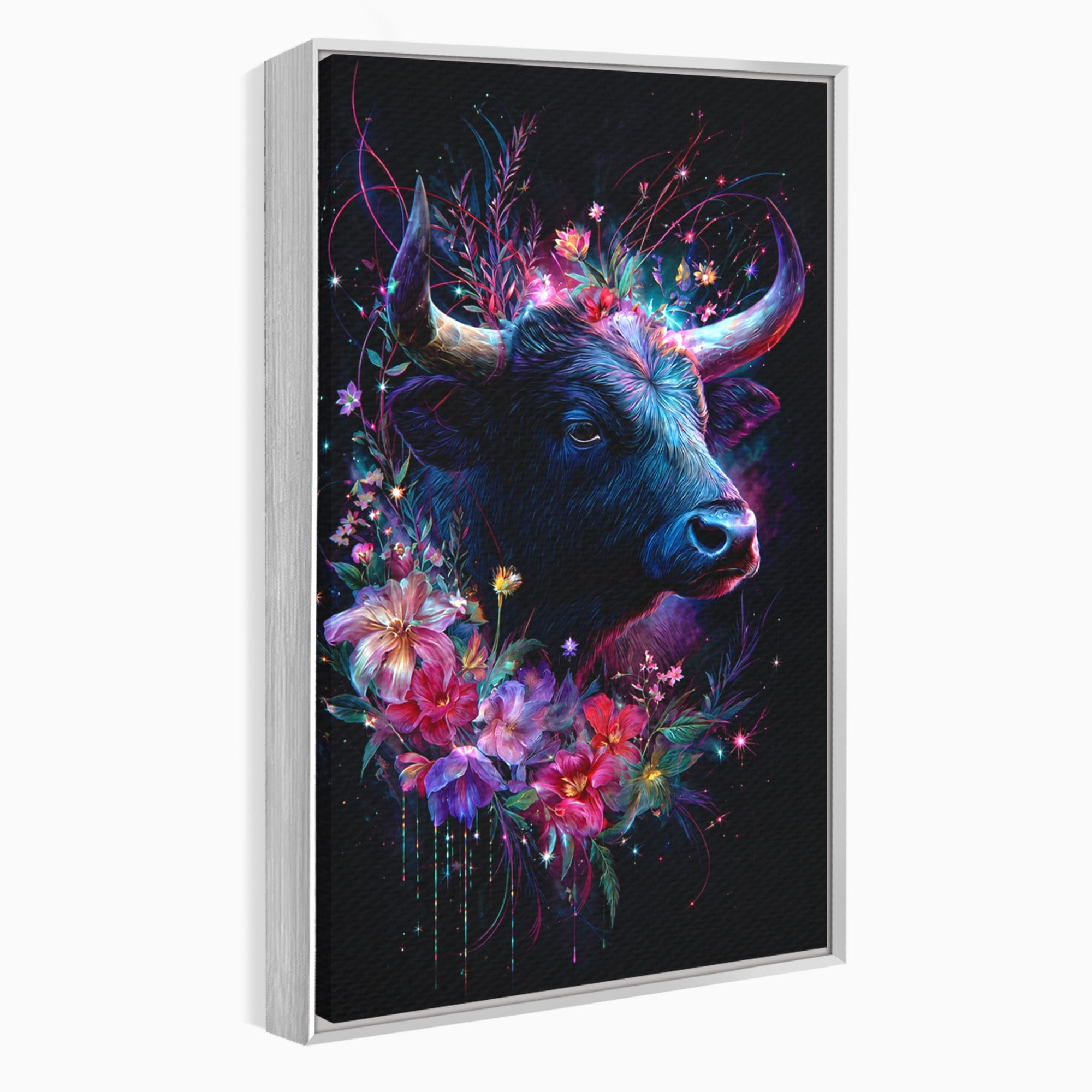 Tablou Canvas Premium LuxCanva® M1573, Forță și Mister, Taur, Flori, Natura, Arta, Living, Culori Vibrante