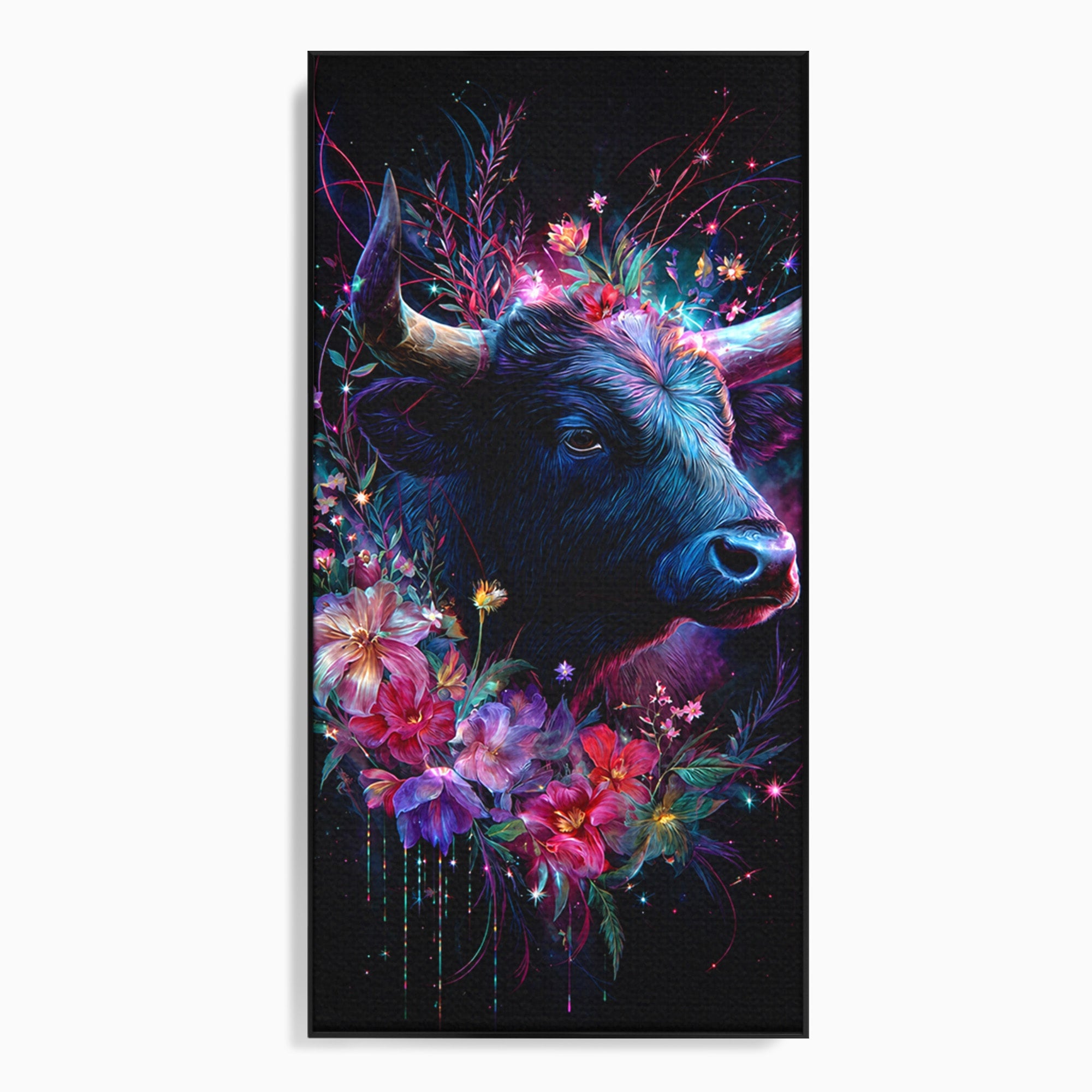 Tablou Canvas Premium LuxCanva® M1573, Forță și Mister, Taur, Flori, Natura, Arta, Living, Culori Vibrante