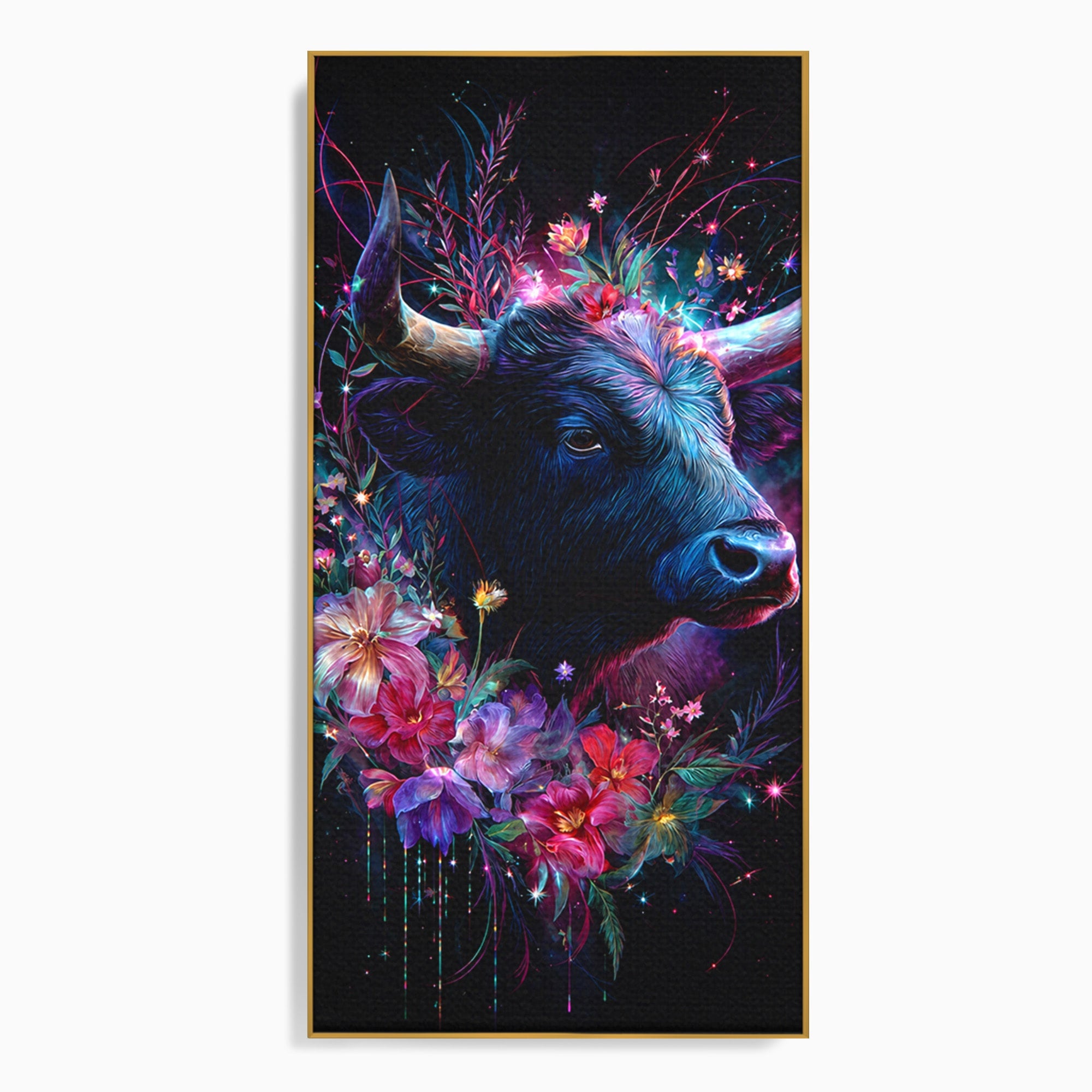 Tablou Canvas Premium LuxCanva® M1573, Forță și Mister, Taur, Flori, Natura, Arta, Living, Culori Vibrante