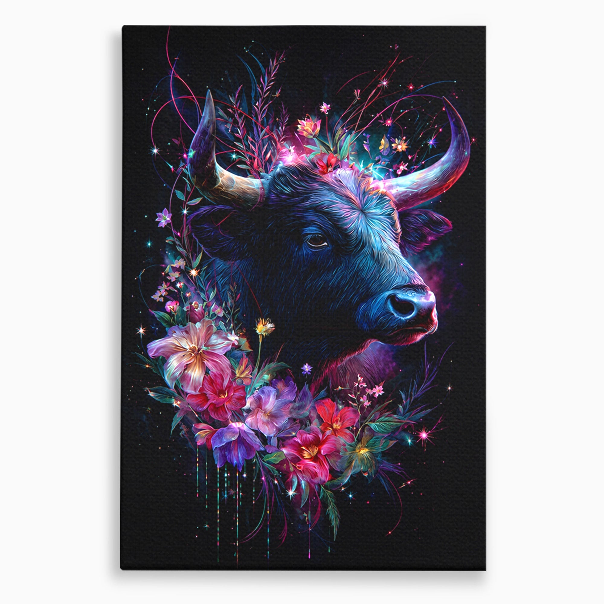 Tablou Canvas Premium LuxCanva® M1573, Forță și Mister, Taur, Flori, Natura, Arta, Living, Culori Vibrante