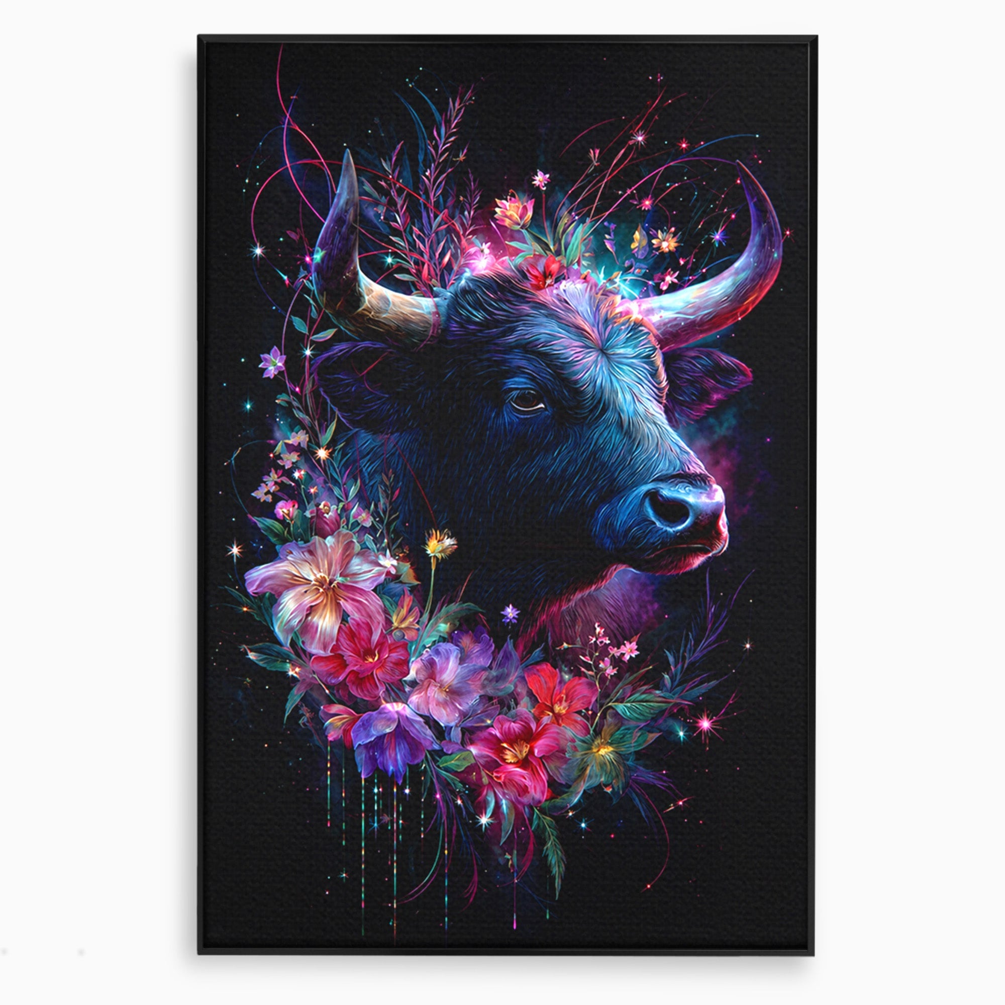 Tablou Canvas Premium LuxCanva® M1573, Forță și Mister, Taur, Flori, Natura, Arta, Living, Culori Vibrante