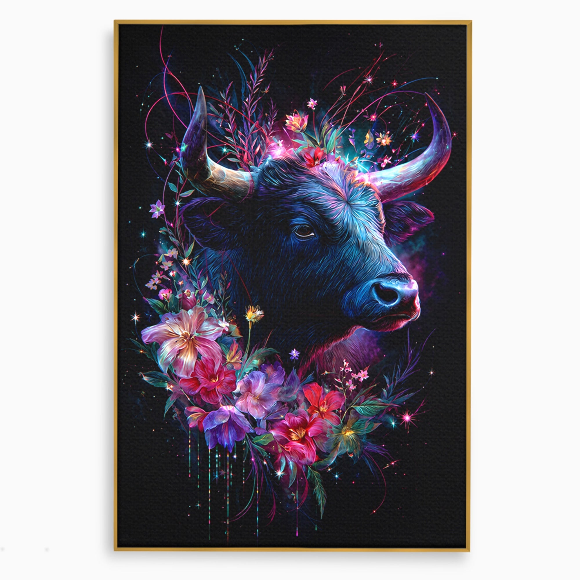 Tablou Canvas Premium LuxCanva® M1573, Forță și Mister, Taur, Flori, Natura, Arta, Living, Culori Vibrante