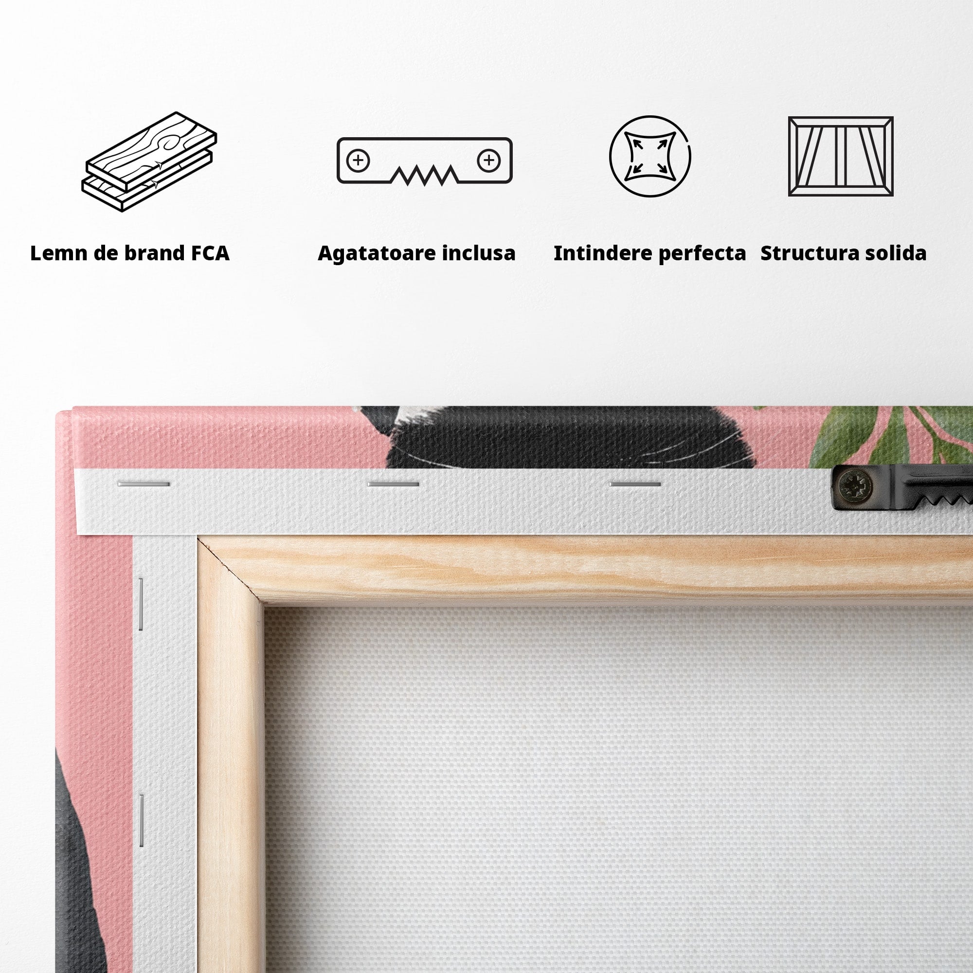 Tablou Canvas Premium LuxCanva® M1575, Pisica Rock, Pisica, Geaca Piele, Planta, Living, Amuzant, Culori Vibrante