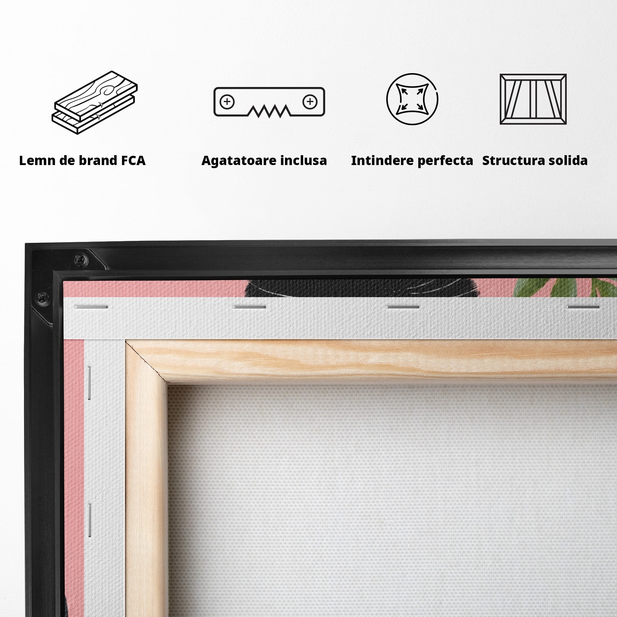 Tablou Canvas Premium LuxCanva® M1575, Pisica Rock, Pisica, Geaca Piele, Planta, Living, Amuzant, Culori Vibrante
