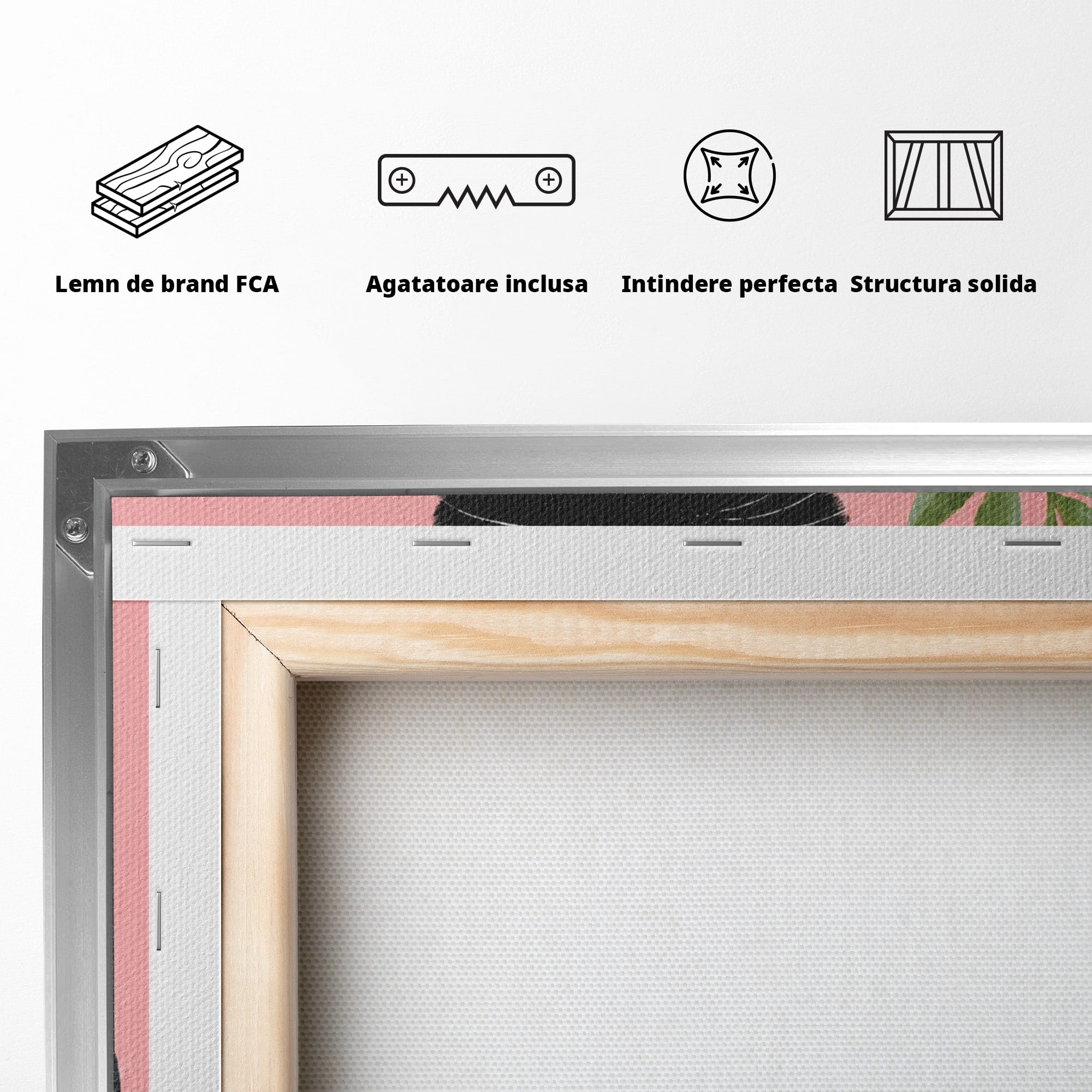 Tablou Canvas Premium LuxCanva® M1575, Pisica Rock, Pisica, Geaca Piele, Planta, Living, Amuzant, Culori Vibrante