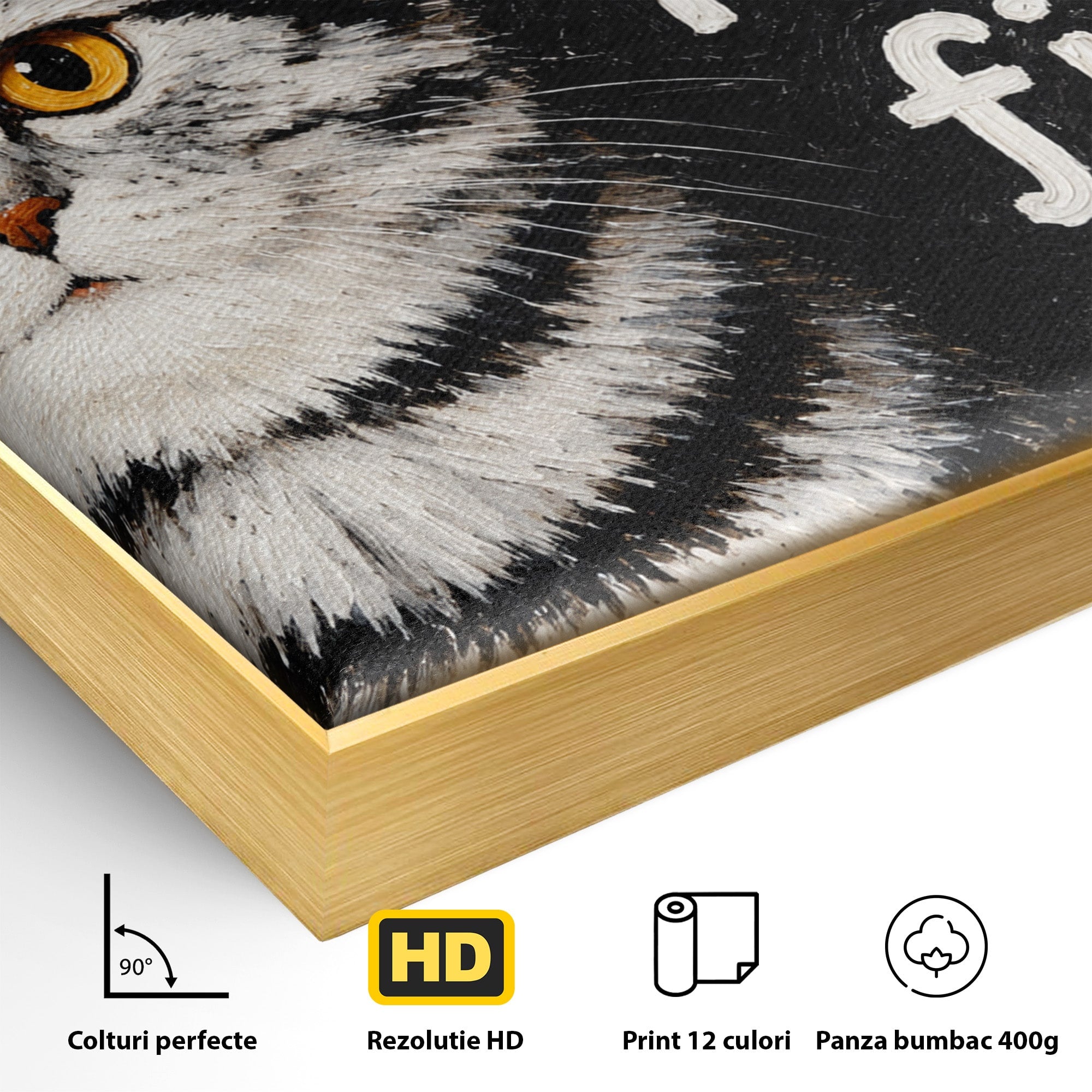 Tablou Canvas Premium LuxCanva® M1577, Micul Gurmand, Pisica, Mesaj, Animale, Living, Birou, Culori Vibrante