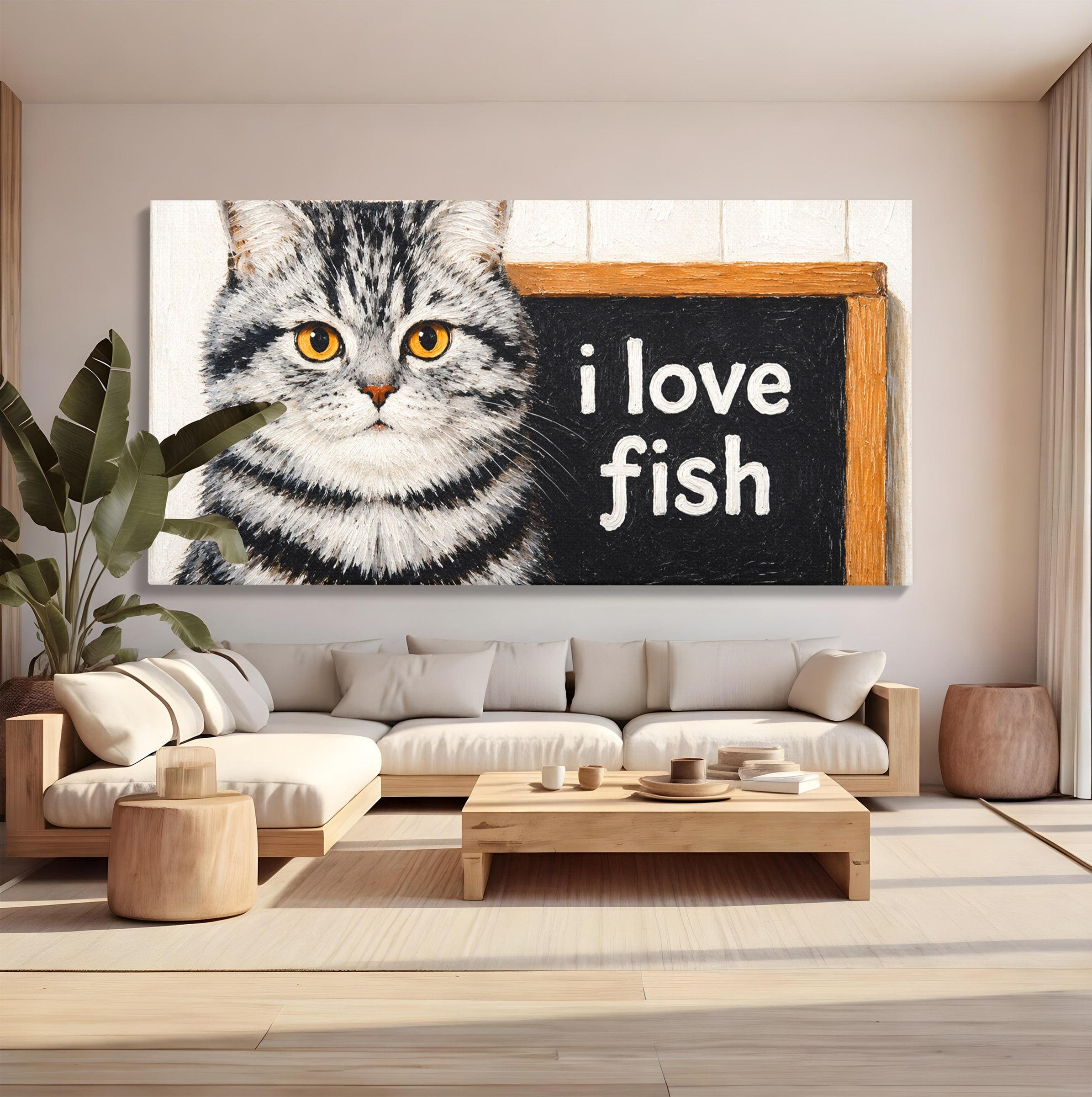 Tablou Canvas Premium LuxCanva® M1577, Micul Gurmand, Pisica, Mesaj, Animale, Living, Birou, Culori Vibrante