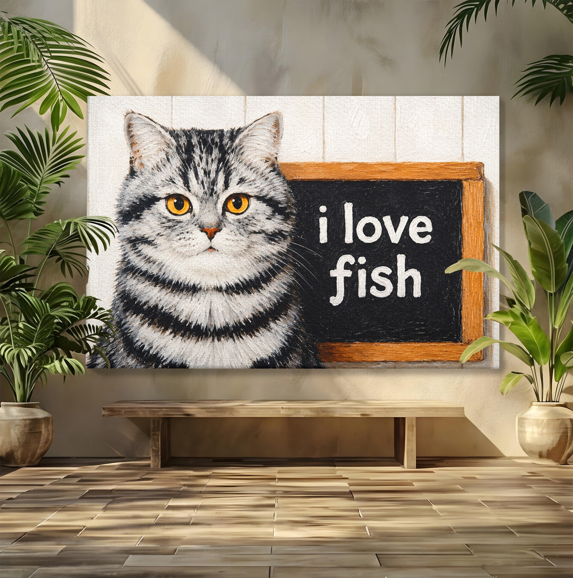 Tablou Canvas Premium LuxCanva® M1577, Micul Gurmand, Pisica, Mesaj, Animale, Living, Birou, Culori Vibrante