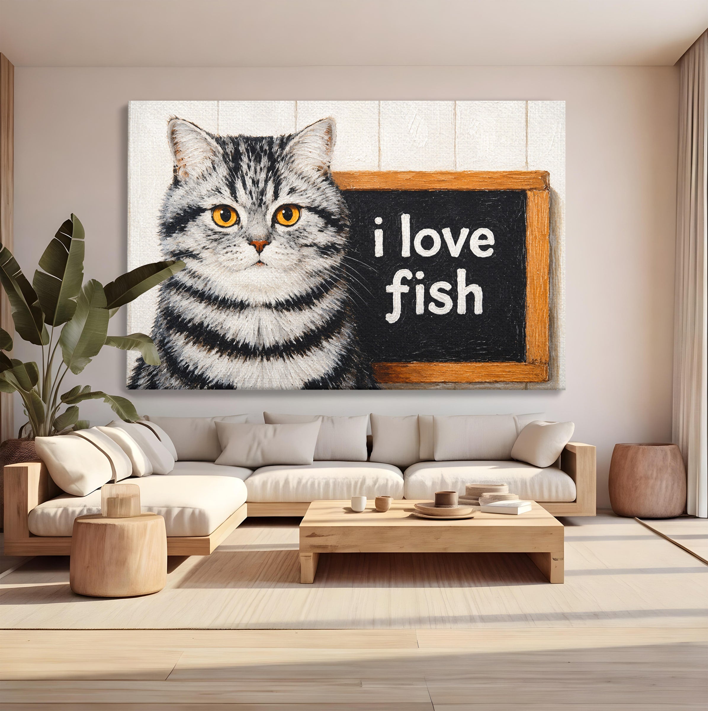 Tablou Canvas Premium LuxCanva® M1577, Micul Gurmand, Pisica, Mesaj, Animale, Living, Birou, Culori Vibrante