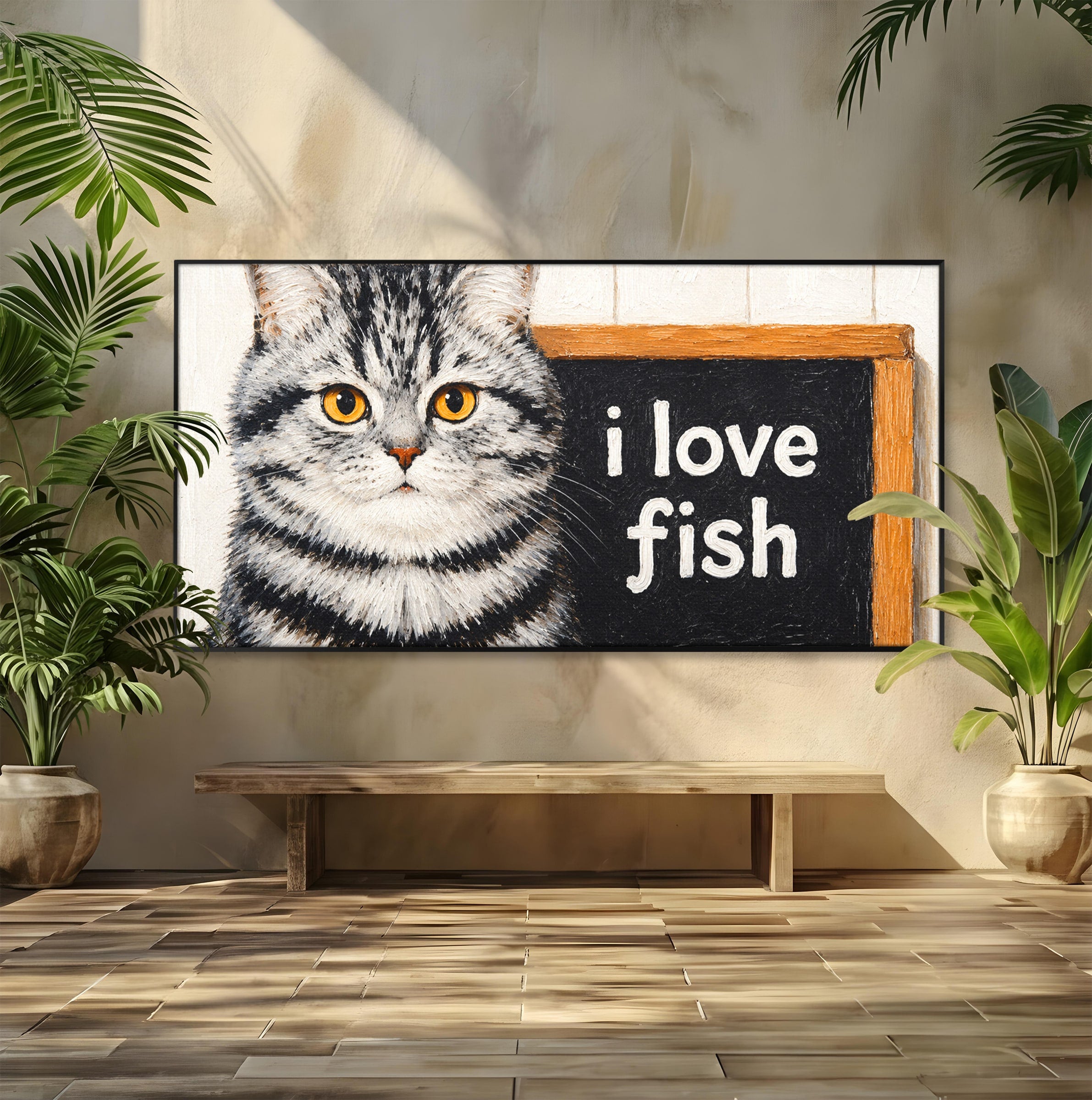 Tablou Canvas Premium LuxCanva® M1577, Micul Gurmand, Pisica, Mesaj, Animale, Living, Birou, Culori Vibrante