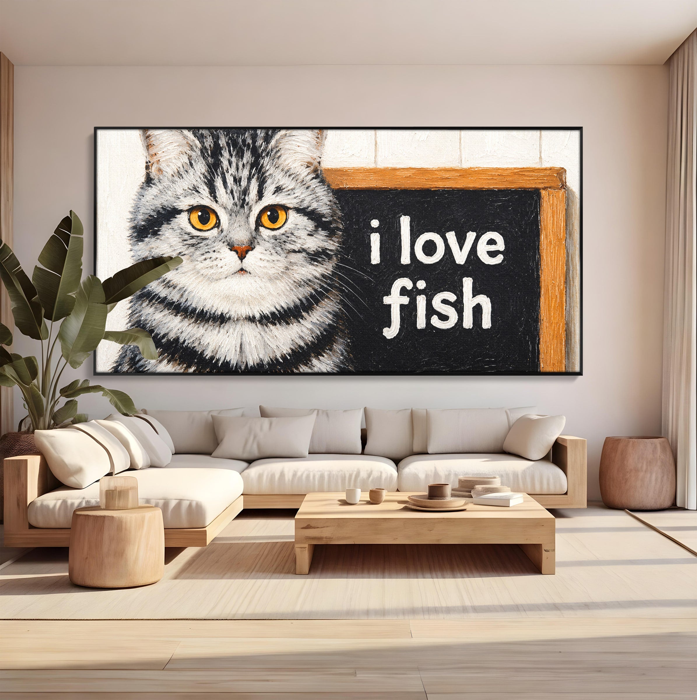 Tablou Canvas Premium LuxCanva® M1577, Micul Gurmand, Pisica, Mesaj, Animale, Living, Birou, Culori Vibrante