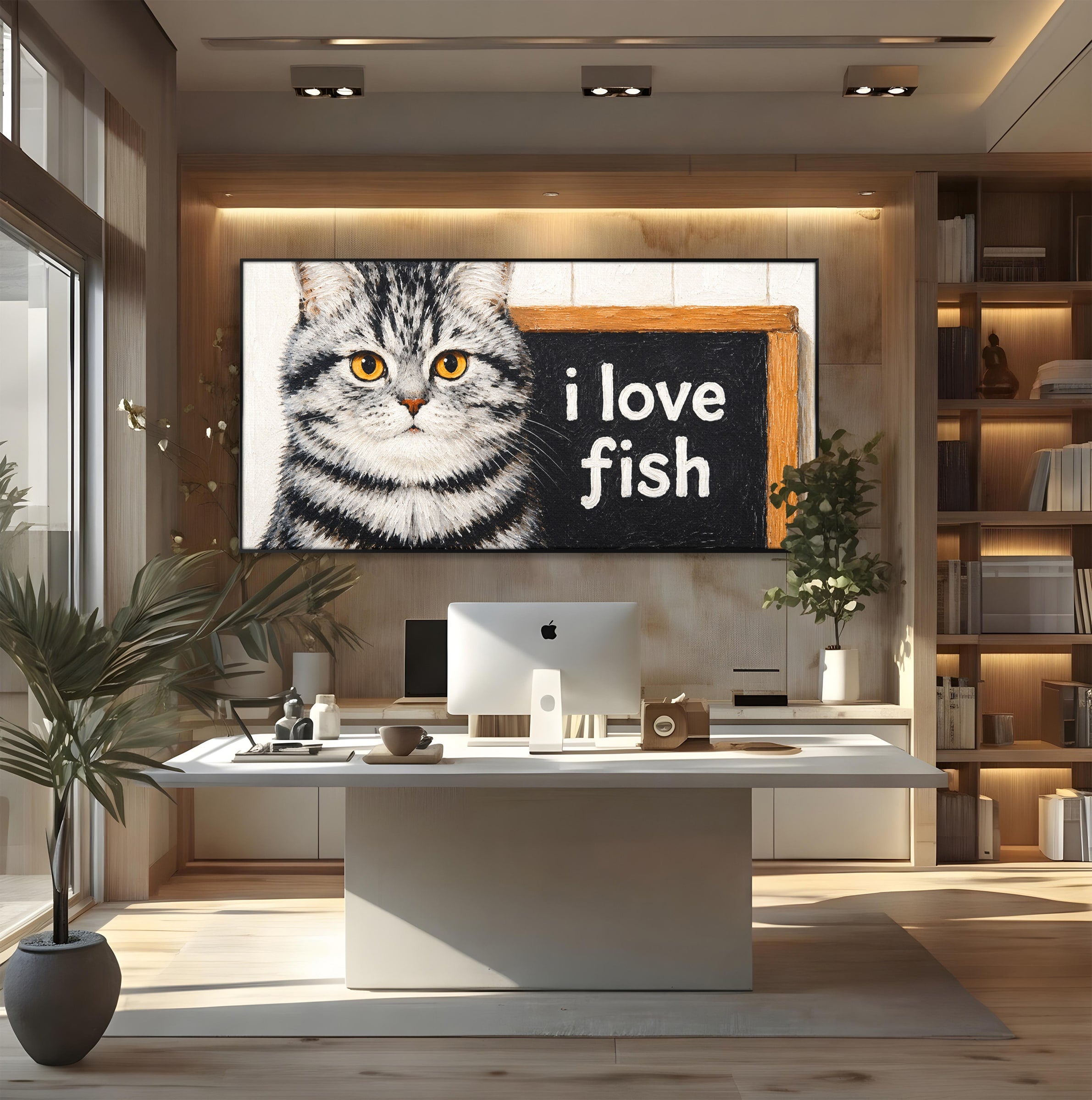 Tablou Canvas Premium LuxCanva® M1577, Micul Gurmand, Pisica, Mesaj, Animale, Living, Birou, Culori Vibrante
