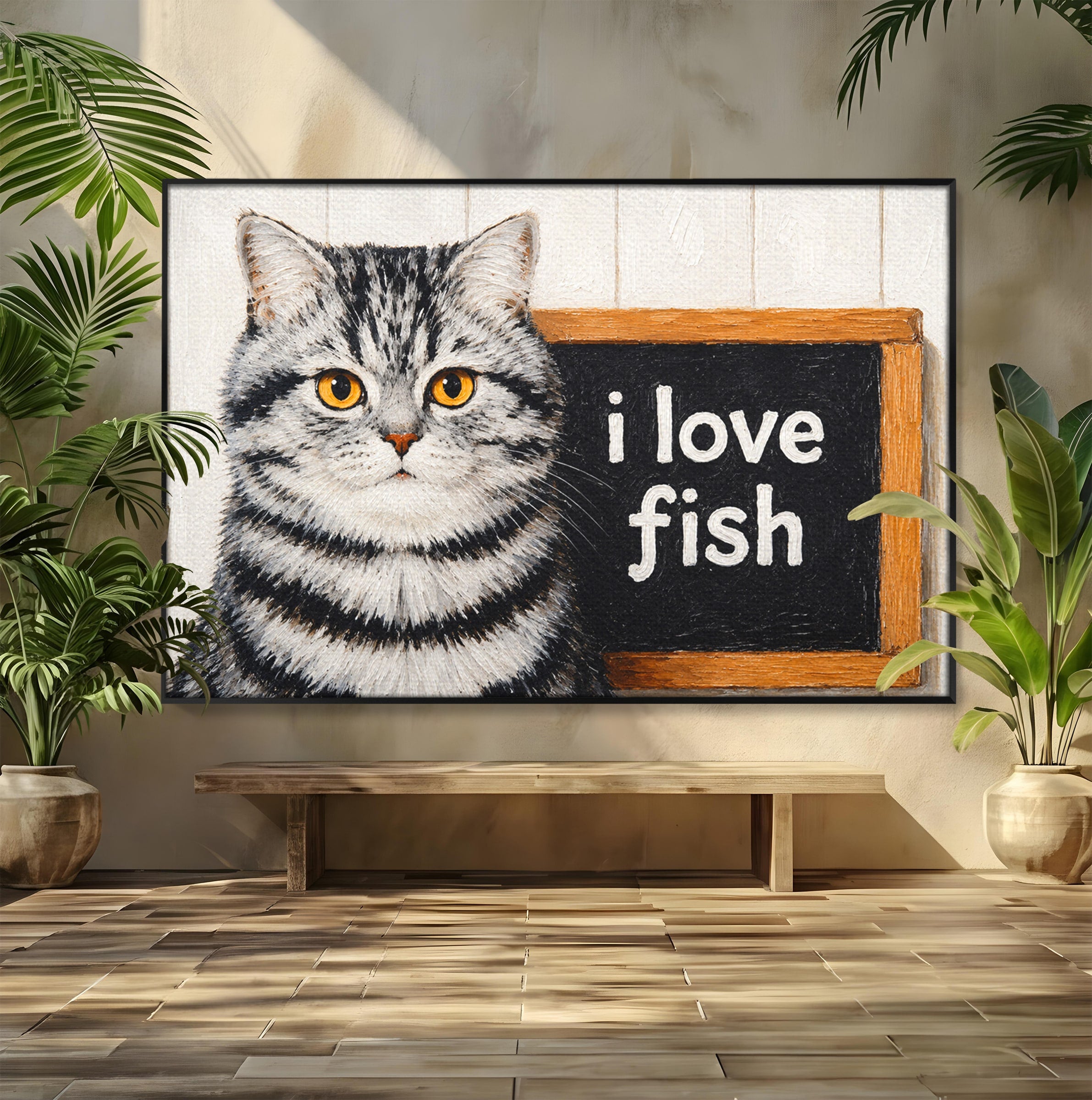 Tablou Canvas Premium LuxCanva® M1577, Micul Gurmand, Pisica, Mesaj, Animale, Living, Birou, Culori Vibrante
