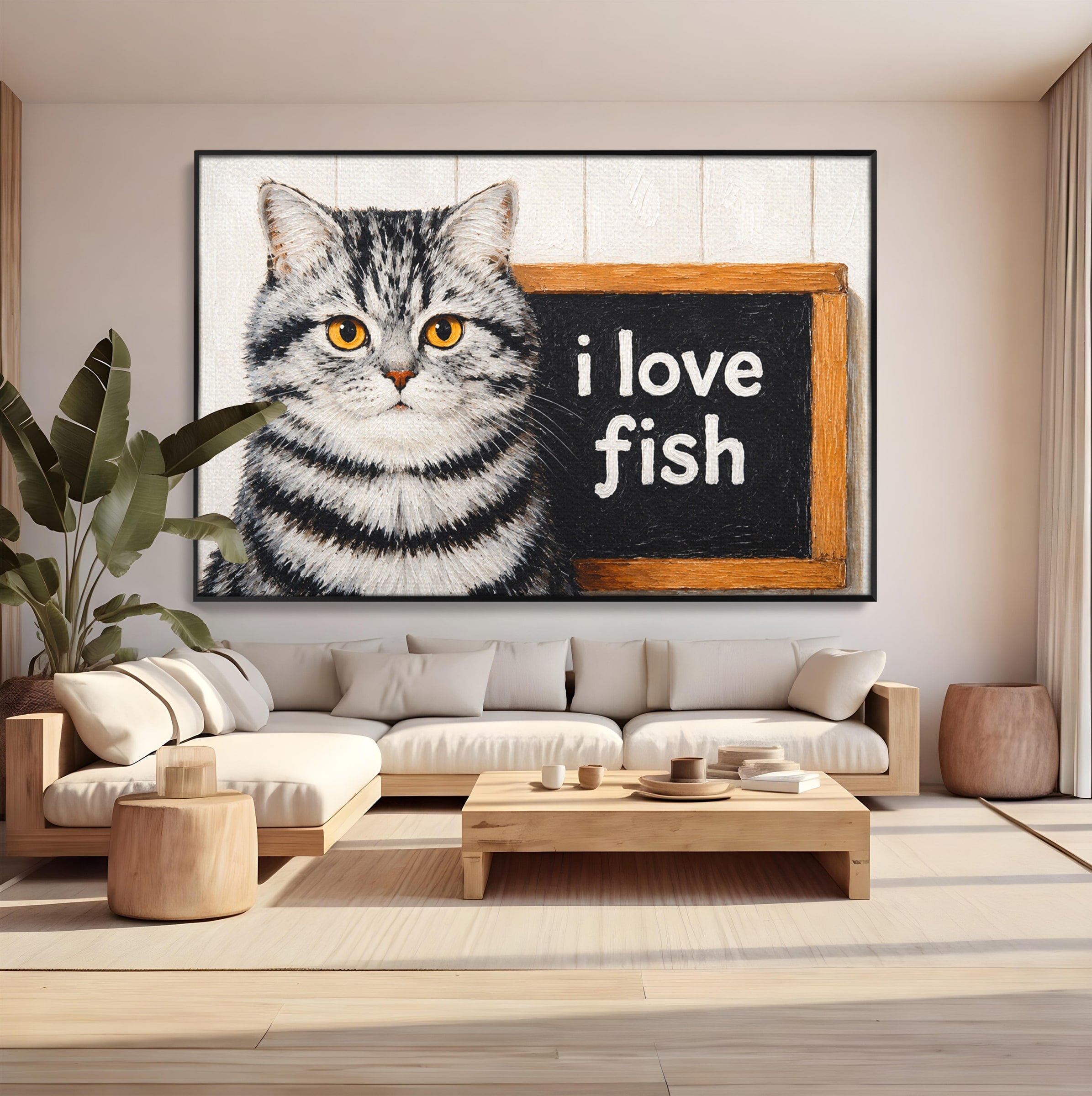 Tablou Canvas Premium LuxCanva® M1577, Micul Gurmand, Pisica, Mesaj, Animale, Living, Birou, Culori Vibrante