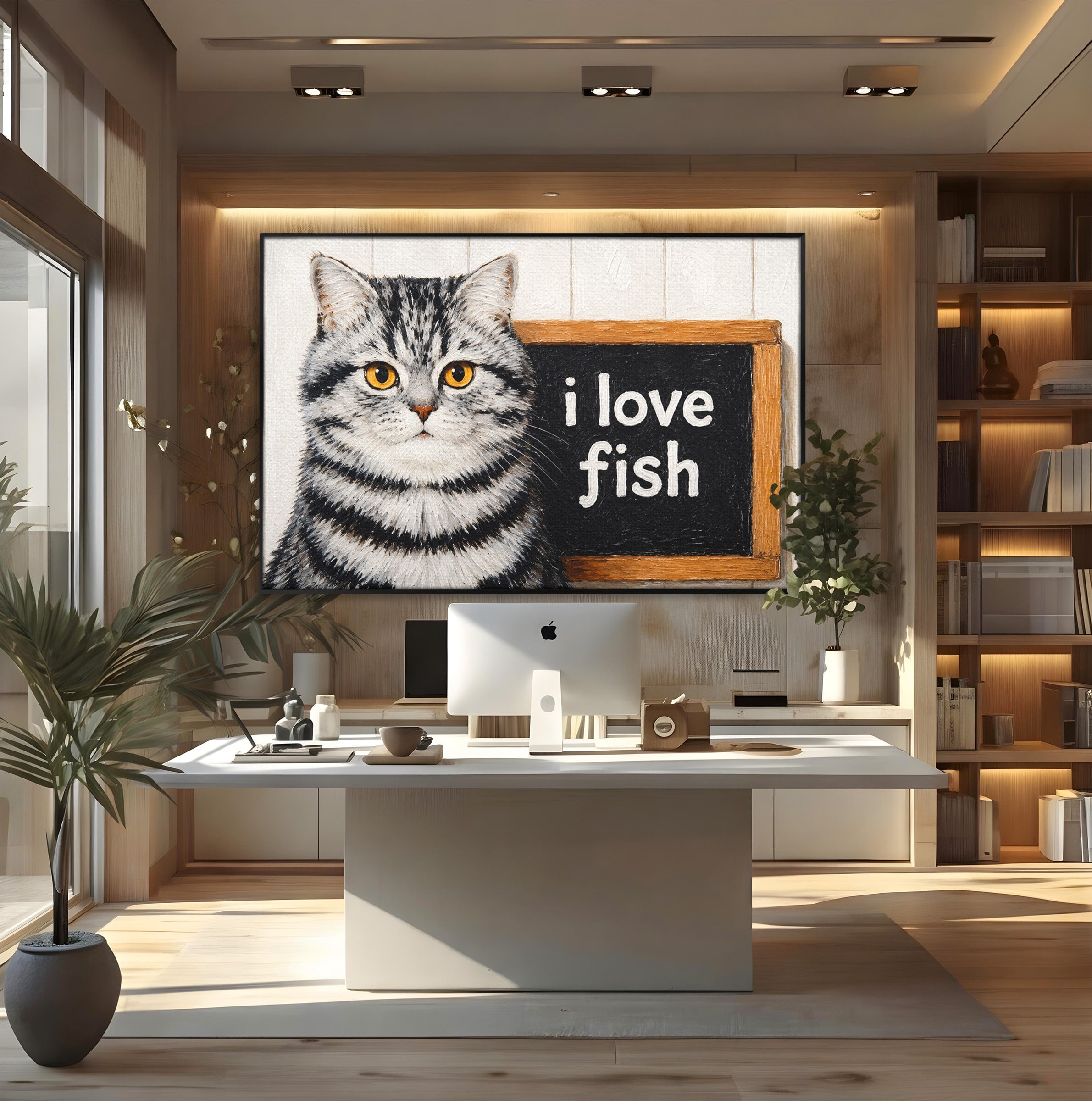 Tablou Canvas Premium LuxCanva® M1577, Micul Gurmand, Pisica, Mesaj, Animale, Living, Birou, Culori Vibrante