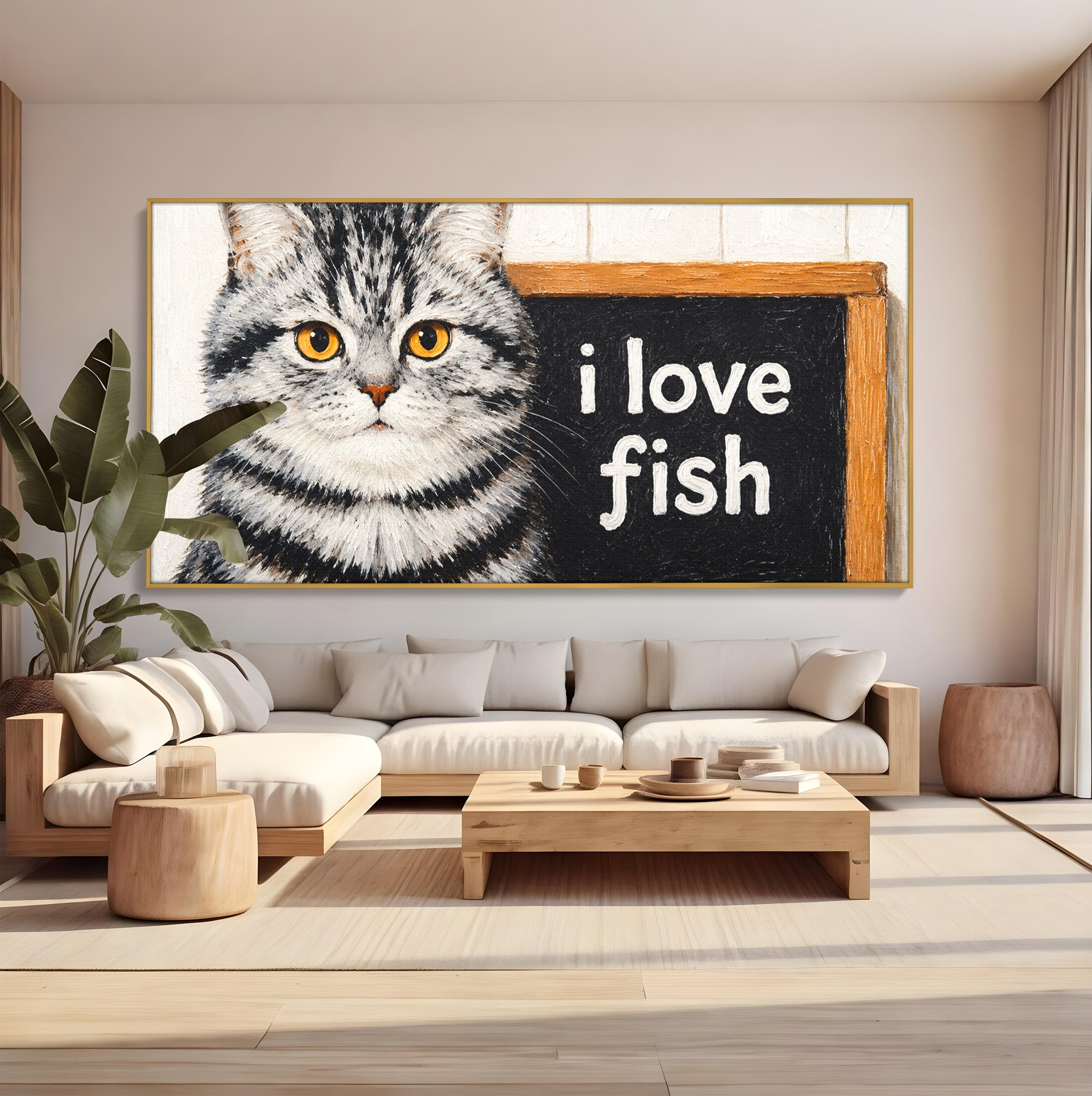 Tablou Canvas Premium LuxCanva® M1577, Micul Gurmand, Pisica, Mesaj, Animale, Living, Birou, Culori Vibrante