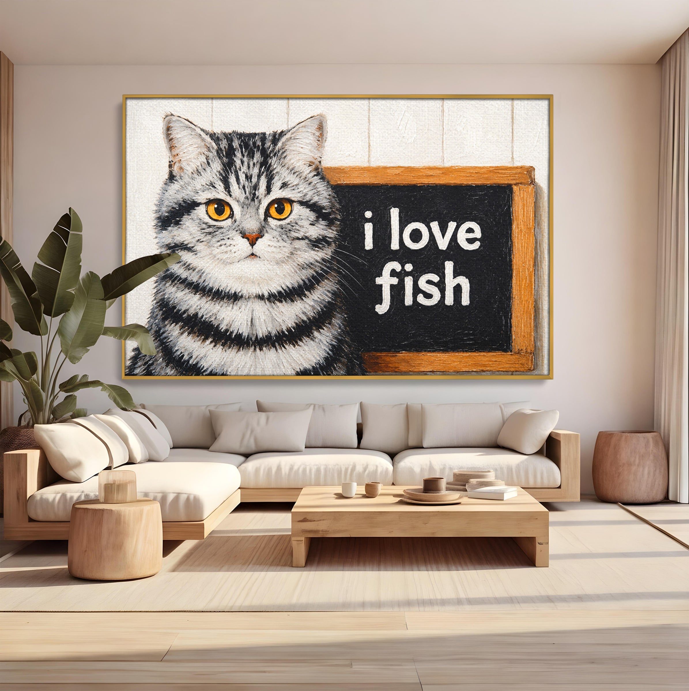 Tablou Canvas Premium LuxCanva® M1577, Micul Gurmand, Pisica, Mesaj, Animale, Living, Birou, Culori Vibrante