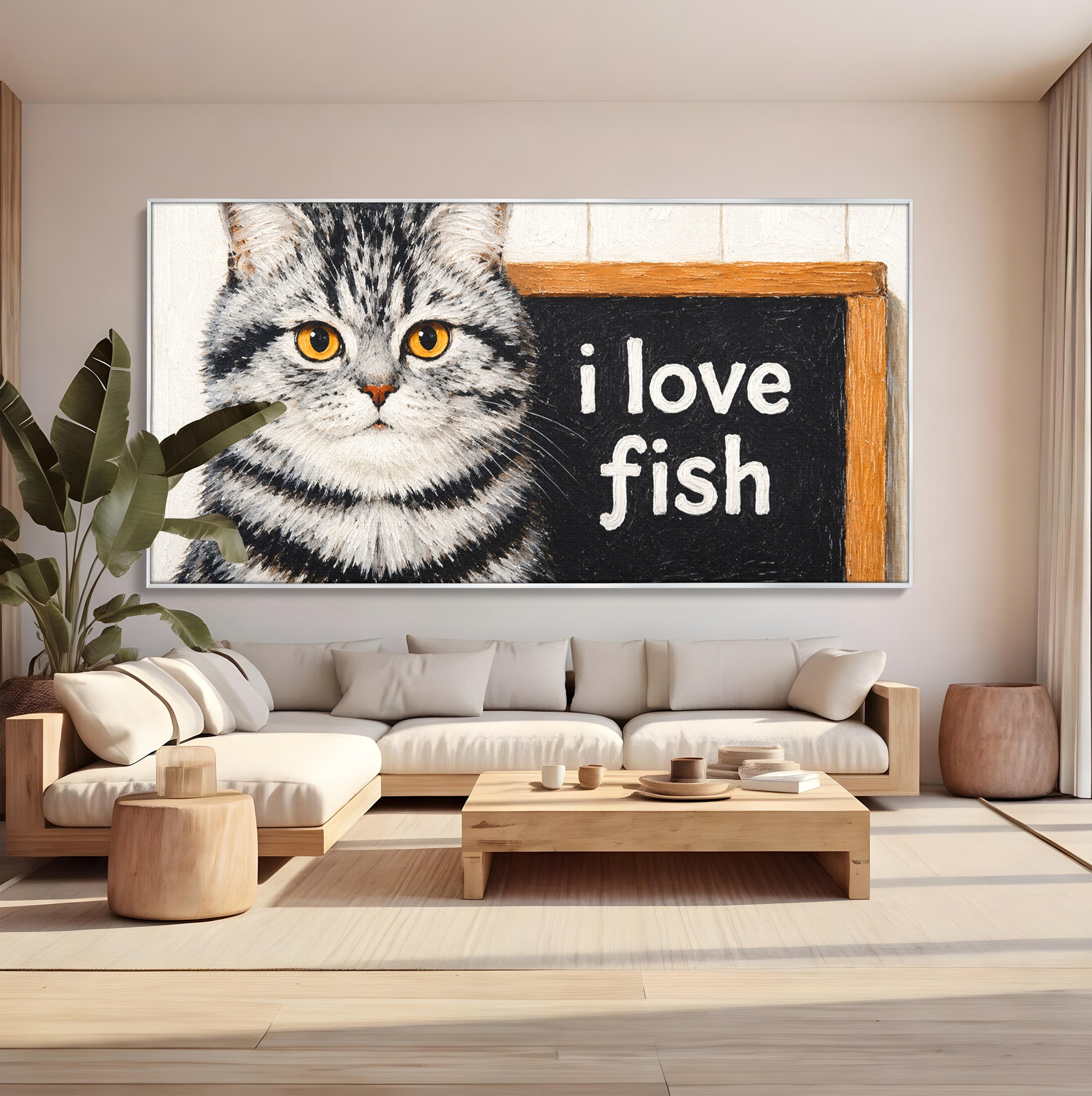 Tablou Canvas Premium LuxCanva® M1577, Micul Gurmand, Pisica, Mesaj, Animale, Living, Birou, Culori Vibrante