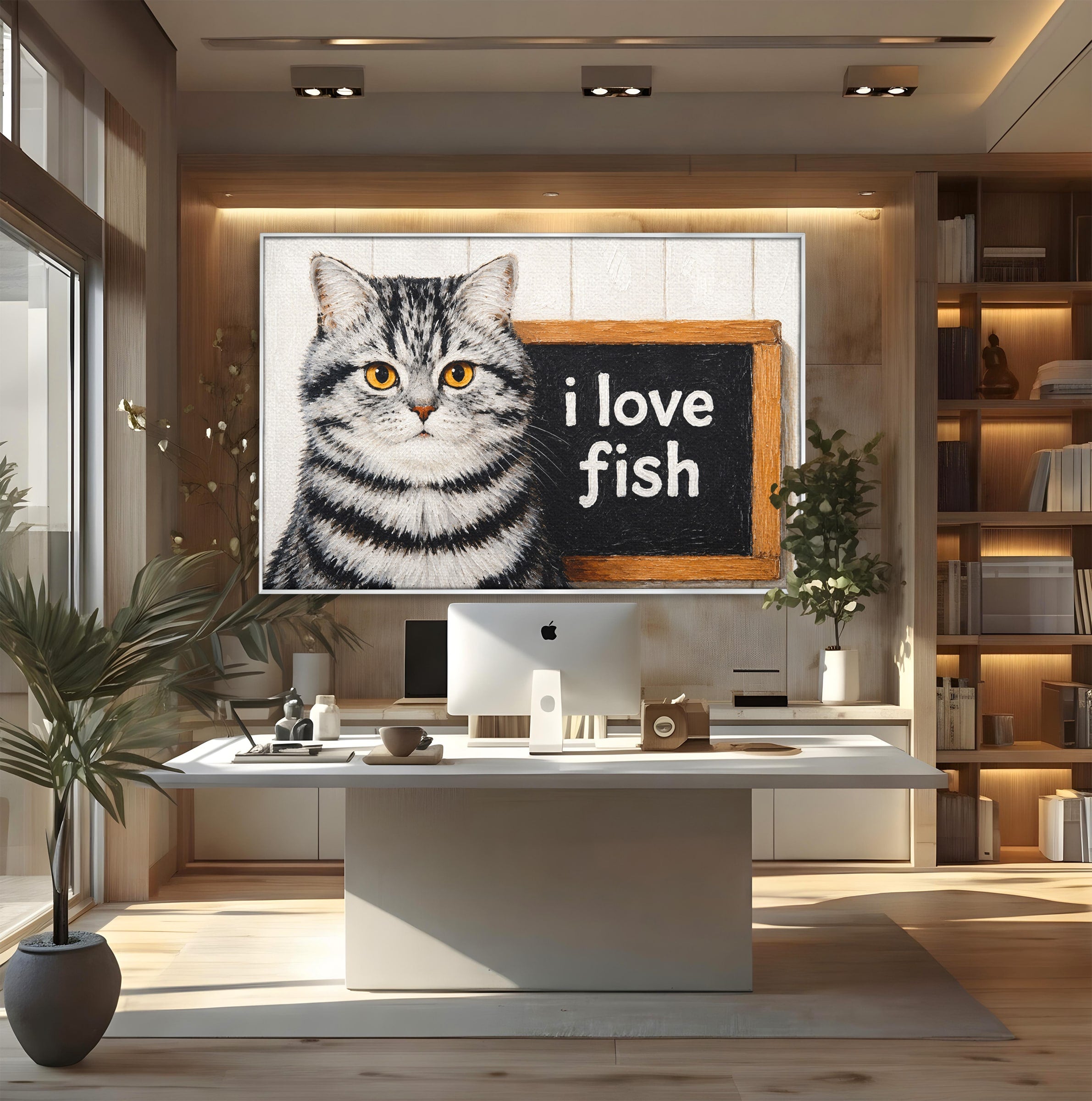 Tablou Canvas Premium LuxCanva® M1577, Micul Gurmand, Pisica, Mesaj, Animale, Living, Birou, Culori Vibrante