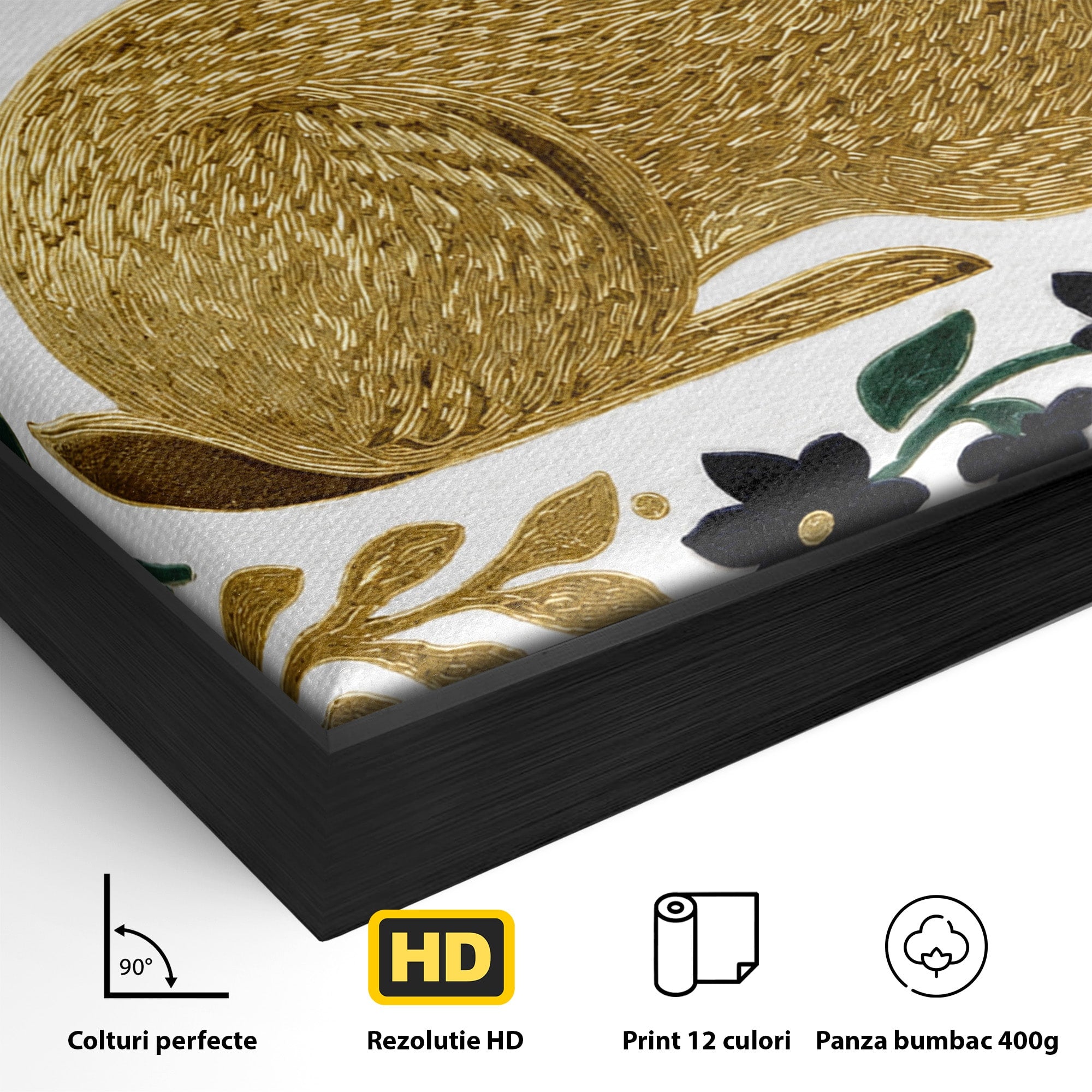 Tablou Canvas Premium LuxCanva® M1581, Iepure De Aur, Iepure, Auriu, Floral, Natura, Living, Culori Vibrante