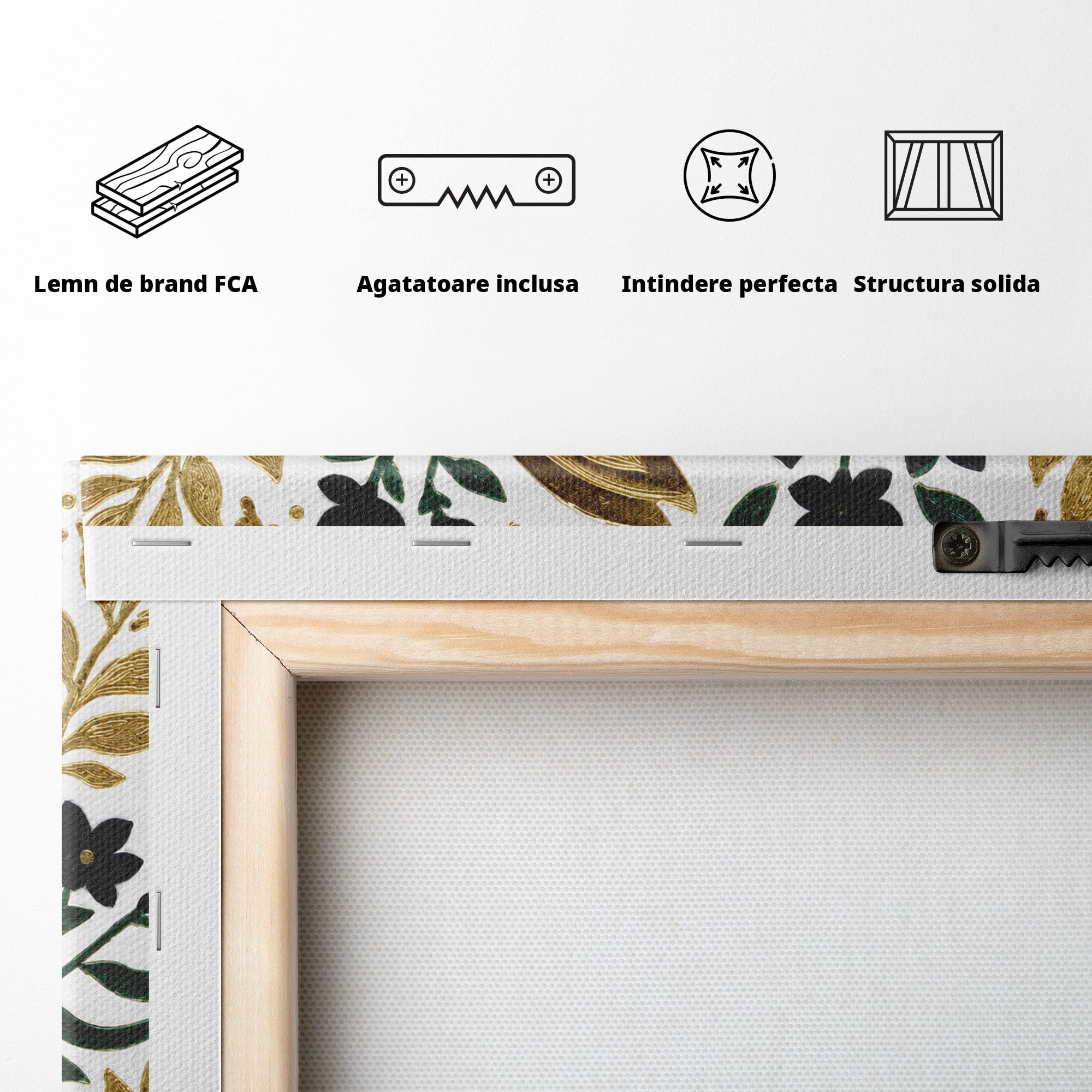 Tablou Canvas Premium LuxCanva® M1581, Iepure De Aur, Iepure, Auriu, Floral, Natura, Living, Culori Vibrante