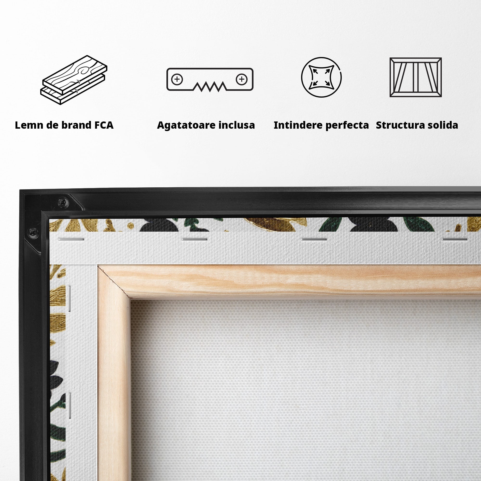 Tablou Canvas Premium LuxCanva® M1581, Iepure De Aur, Iepure, Auriu, Floral, Natura, Living, Culori Vibrante